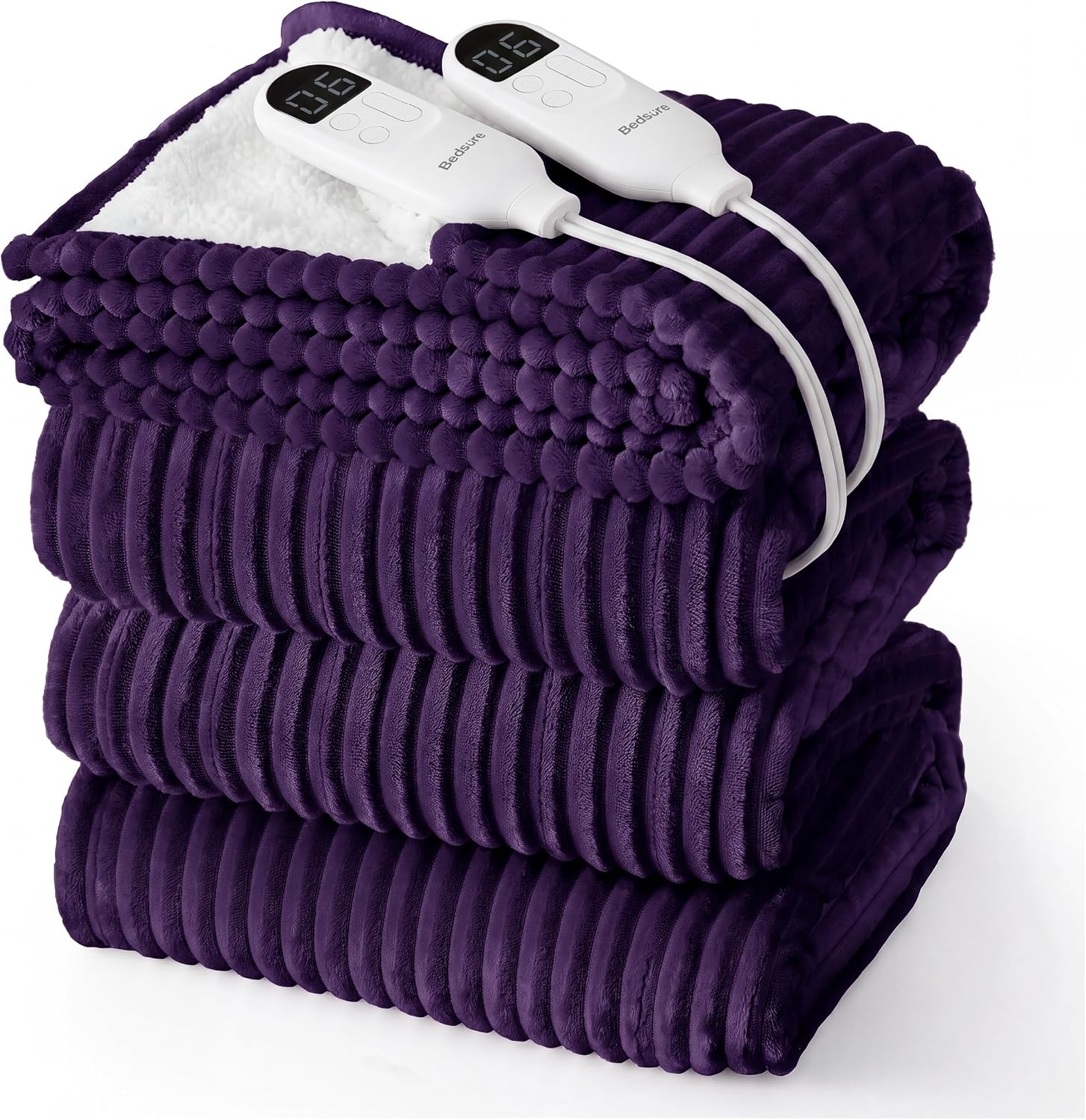 image:imageBedsure Ribbed Electric Blanket Full Navy Heated Blanket Preheat11 Purple