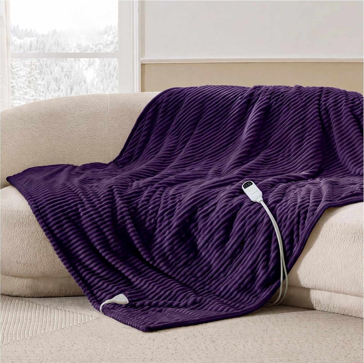 image:imageBedsure Ribbed Electric Blanket Full Navy Heated Blanket Preheat11 Purple