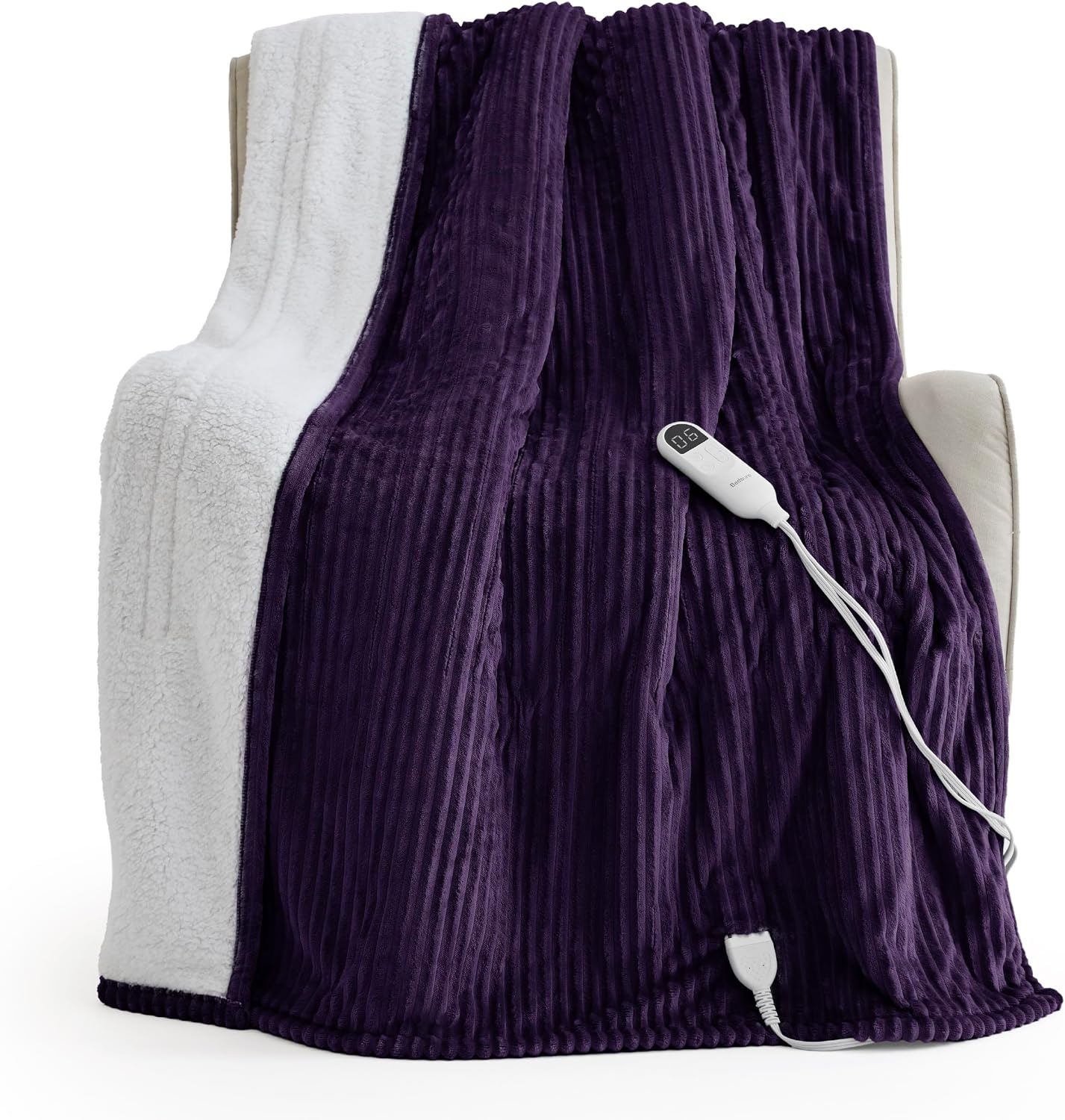 image:imageBedsure Ribbed Electric Blanket Full Navy Heated Blanket Preheat11 Purple