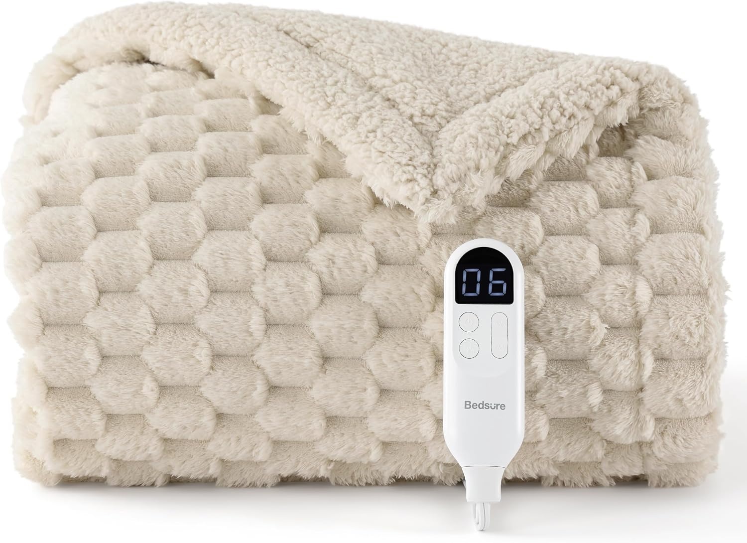 image:imageBedsure Ribbed Electric Blanket Full Navy Heated Blanket Preheat12 Light Brown