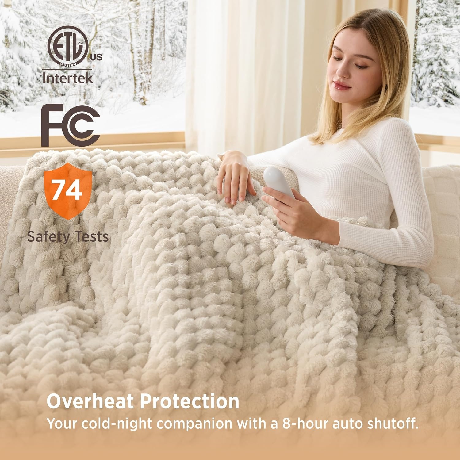 image:imageBedsure Ribbed Electric Blanket Full Navy Heated Blanket Preheat12 Light Brown