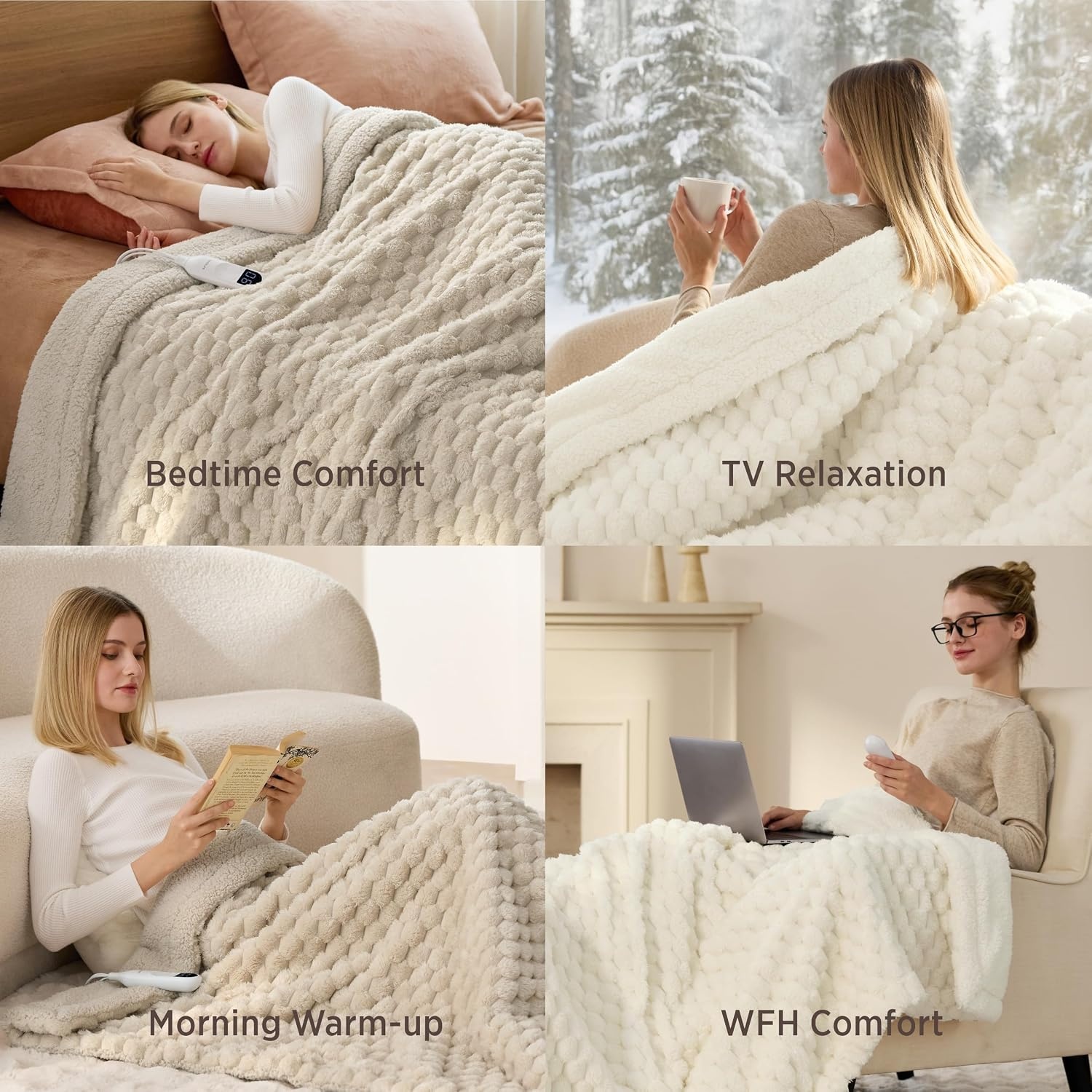 image:imageBedsure Ribbed Electric Blanket Full Navy Heated Blanket Preheat12 Light Brown