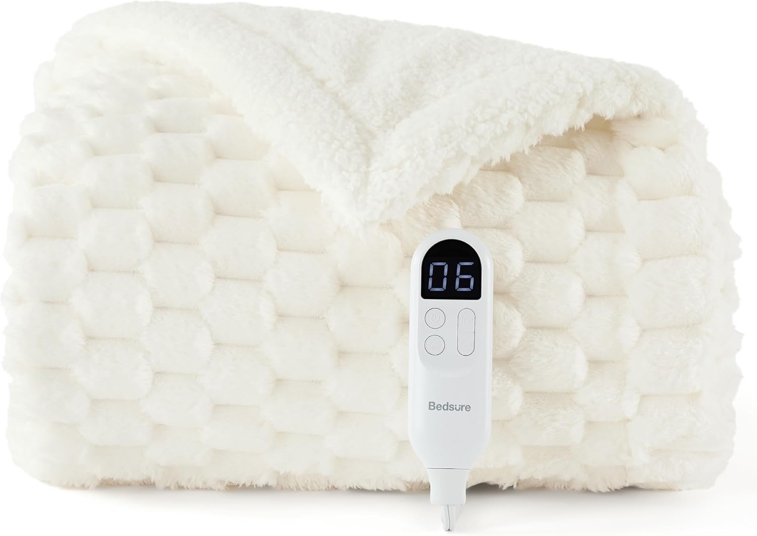 image:imageBedsure Ribbed Electric Blanket Full Navy Heated Blanket Preheat13 Coconut White