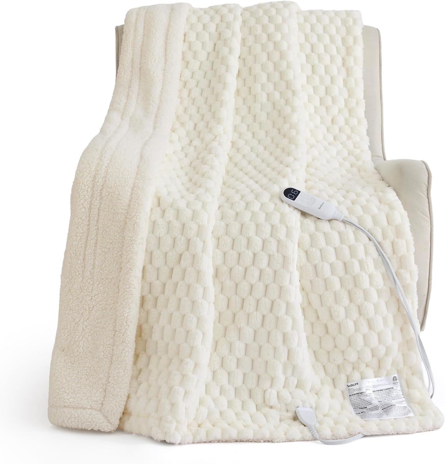 image:imageBedsure Ribbed Electric Blanket Full Navy Heated Blanket Preheat13 Coconut White