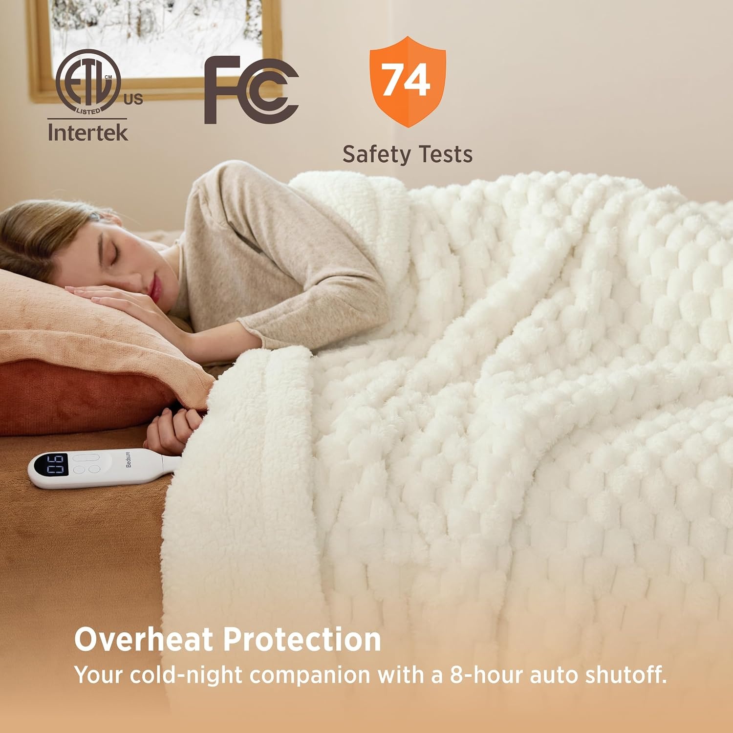 image:imageBedsure Ribbed Electric Blanket Full Navy Heated Blanket Preheat13 Coconut White