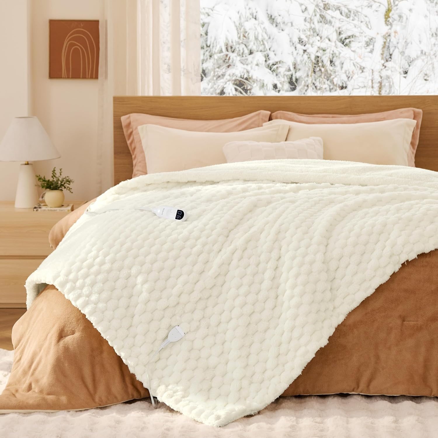 image:imageBedsure Ribbed Electric Blanket Full Navy Heated Blanket Preheat13 Coconut White