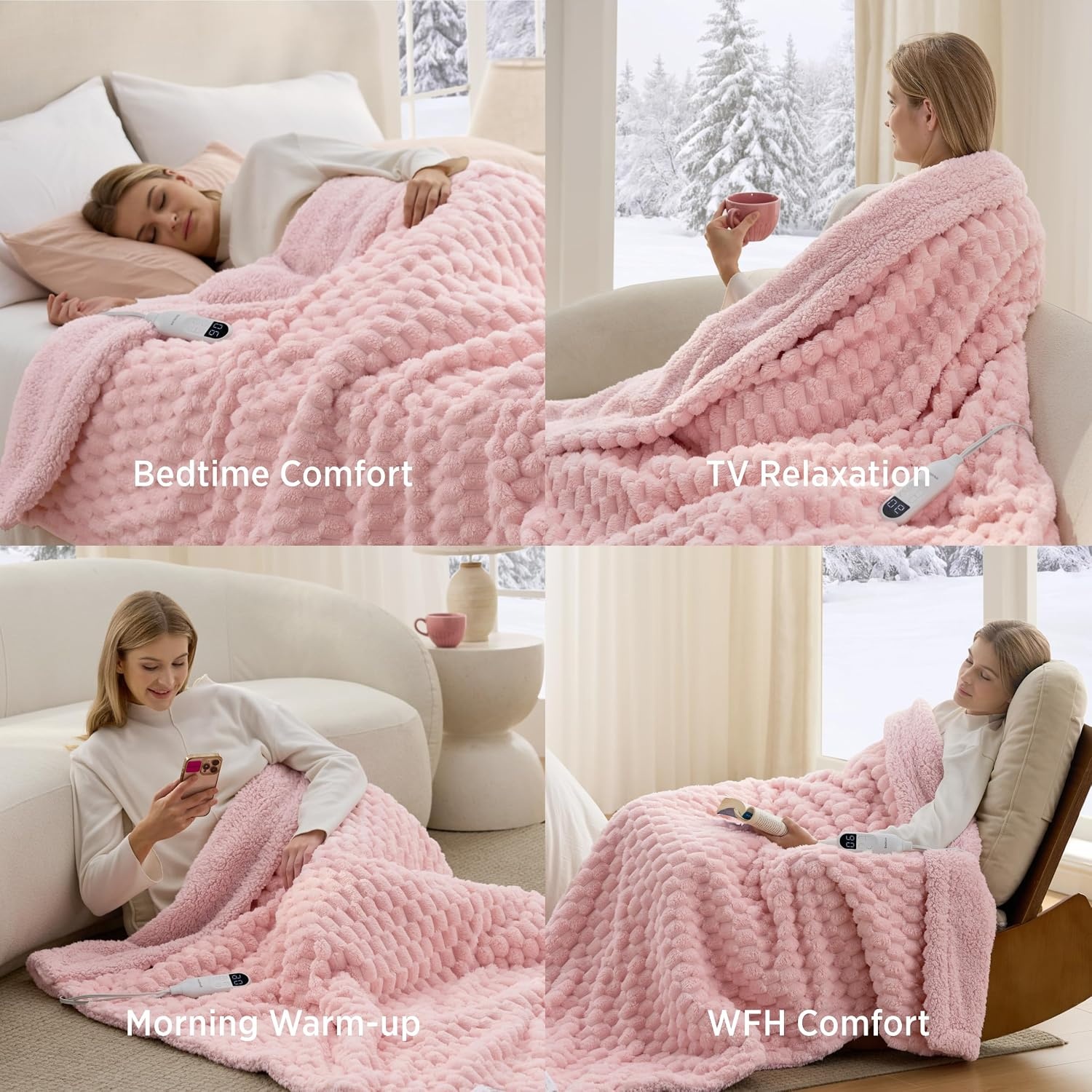 image:imageBedsure Ribbed Electric Blanket Full Navy Heated Blanket Preheat14 Pink