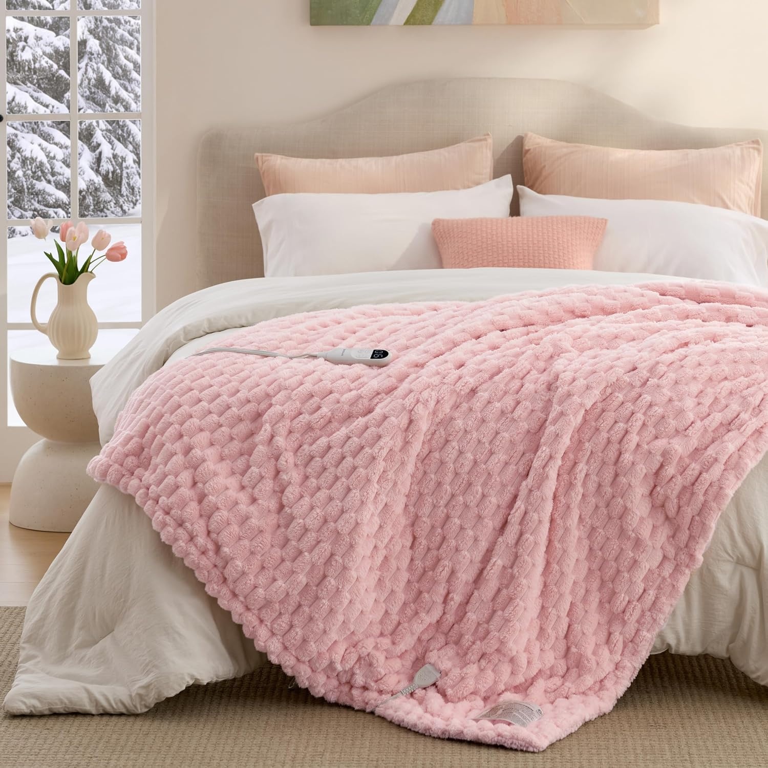 image:imageBedsure Ribbed Electric Blanket Full Navy Heated Blanket Preheat14 Pink