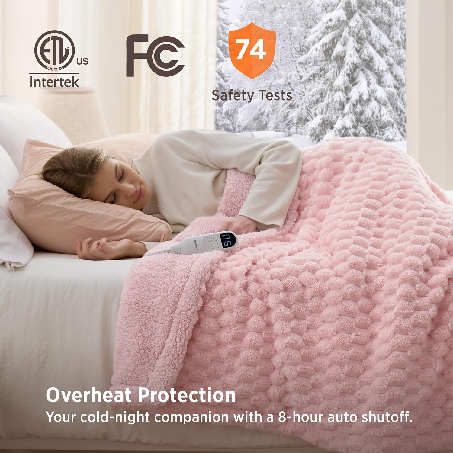 image:imageBedsure Ribbed Electric Blanket Full Navy Heated Blanket Preheat14 Pink