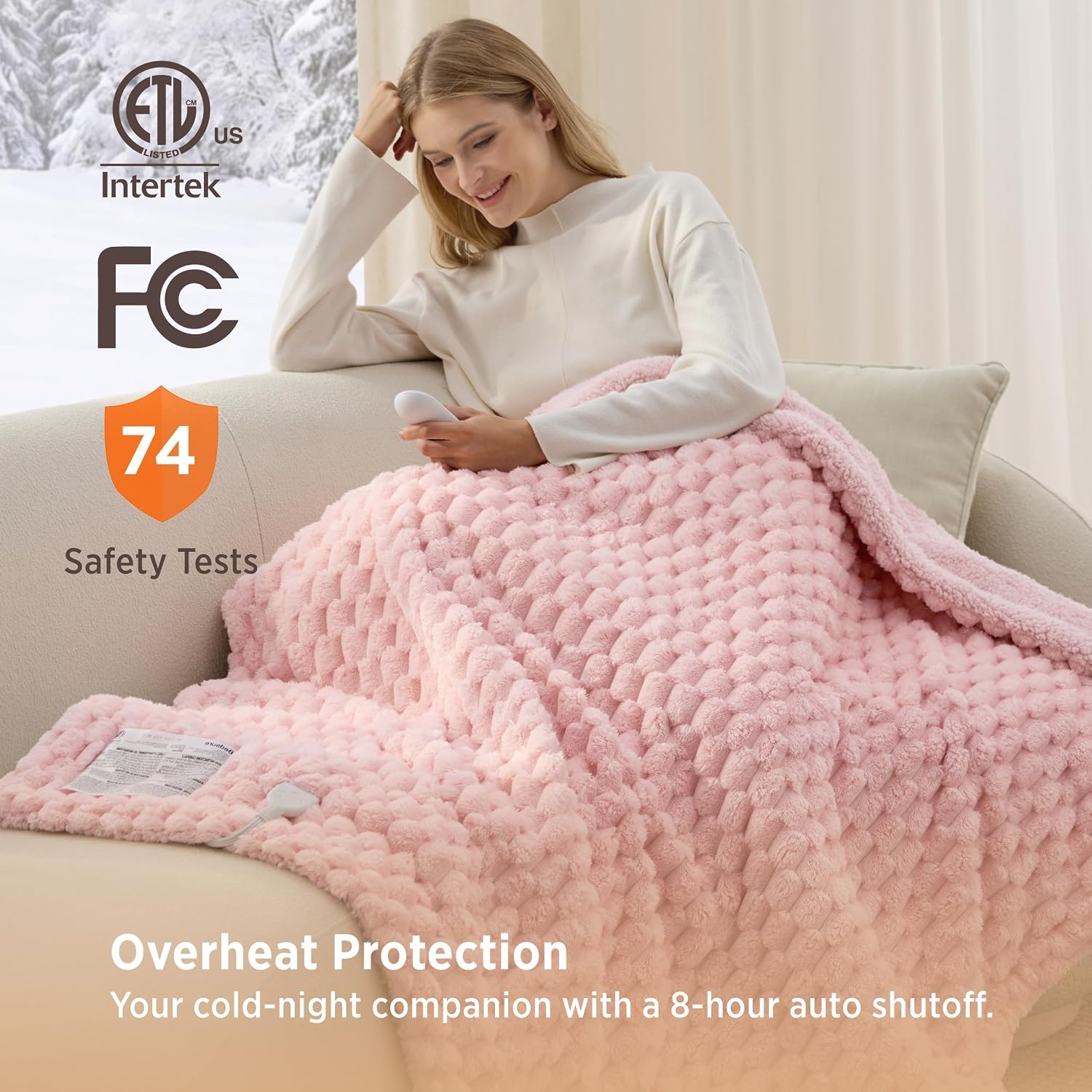 image:imageBedsure Ribbed Electric Blanket Full Navy Heated Blanket Preheat14 Pink