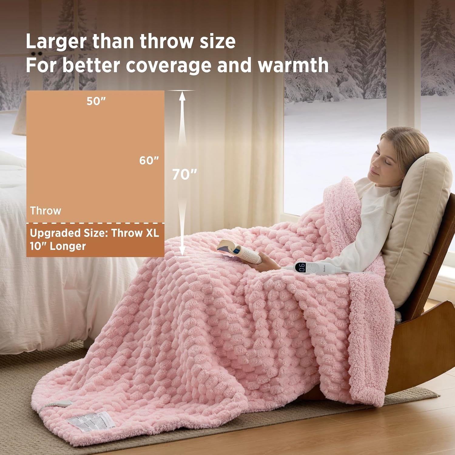 image:imageBedsure Ribbed Electric Blanket Full Navy Heated Blanket Preheat14 Pink