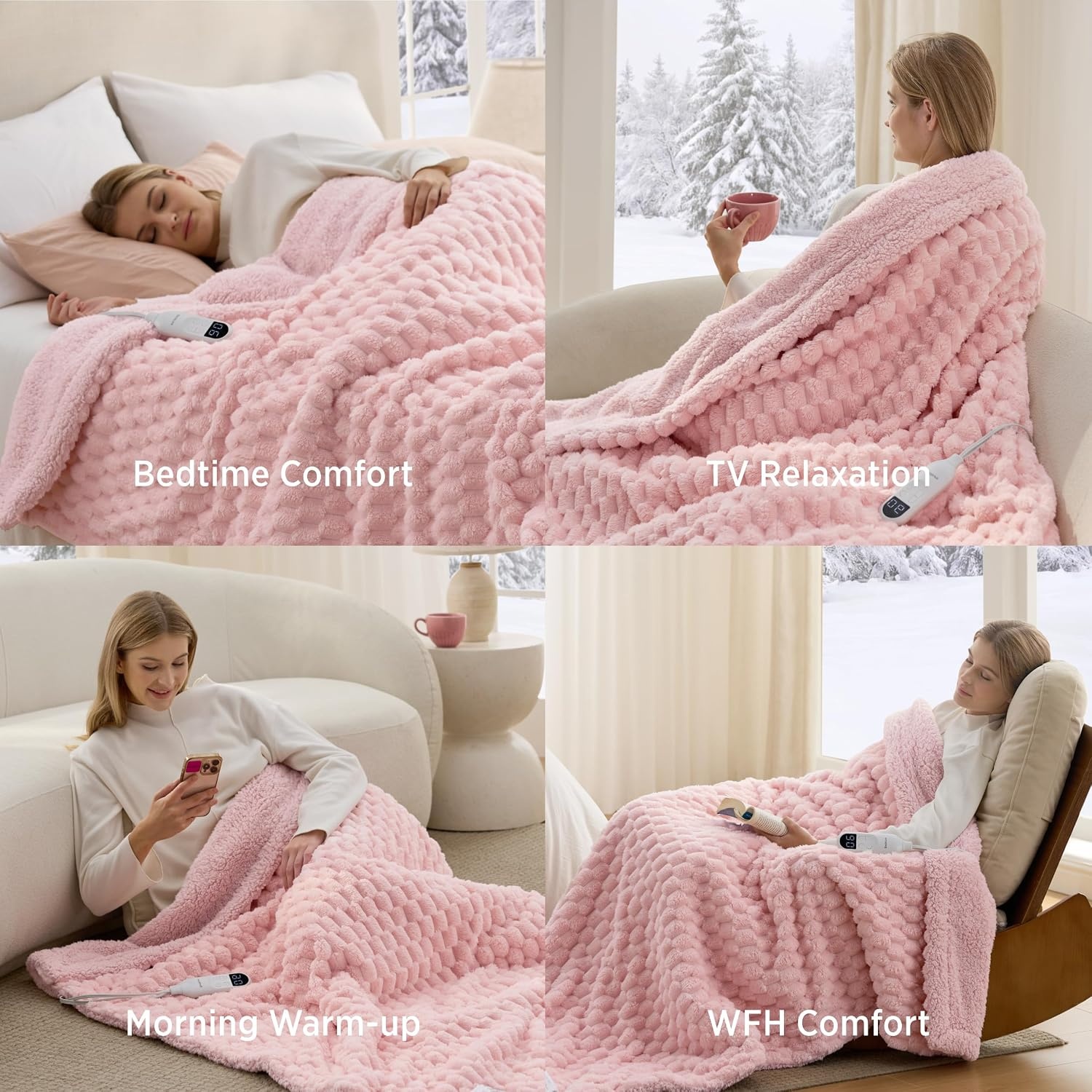 image:imageBedsure Ribbed Electric Blanket Full Navy Heated Blanket Preheat14 Pink