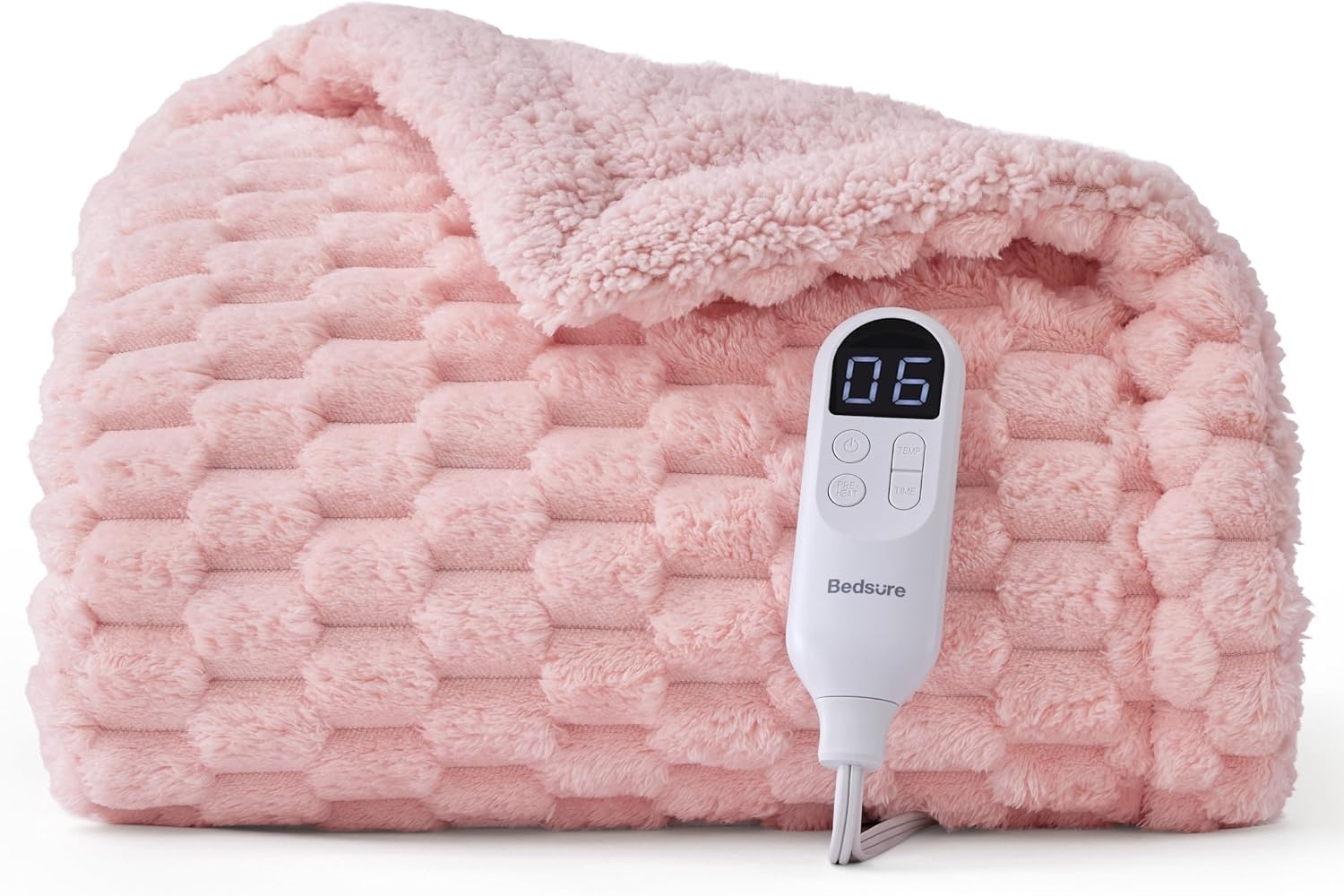 image:imageBedsure Ribbed Electric Blanket Full Navy Heated Blanket Preheat14 Pink