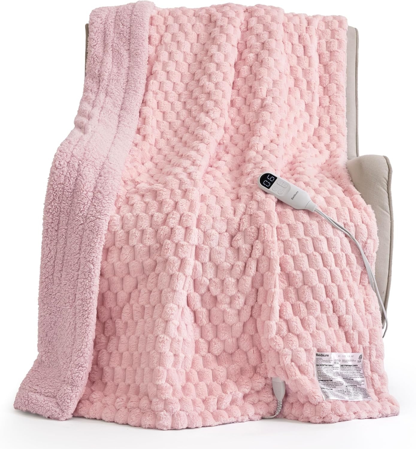 image:imageBedsure Ribbed Electric Blanket Full Navy Heated Blanket Preheat14 Pink