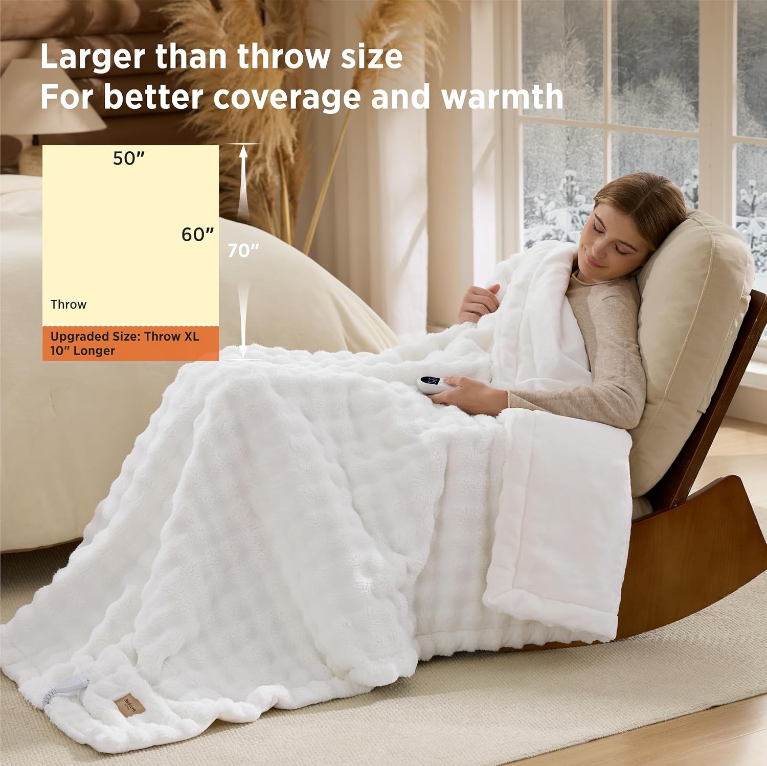 image:imageBedsure Ribbed Electric Blanket Full Navy Heated Blanket Preheat15 White