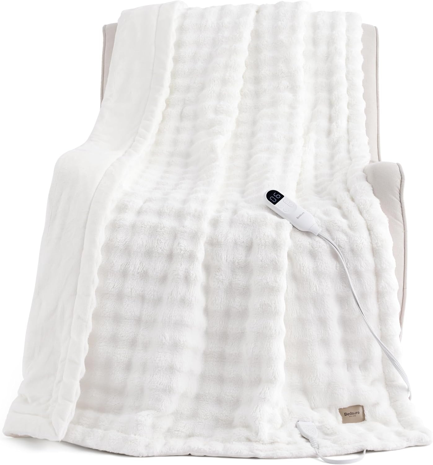 image:imageBedsure Ribbed Electric Blanket Full Navy Heated Blanket Preheat15 White