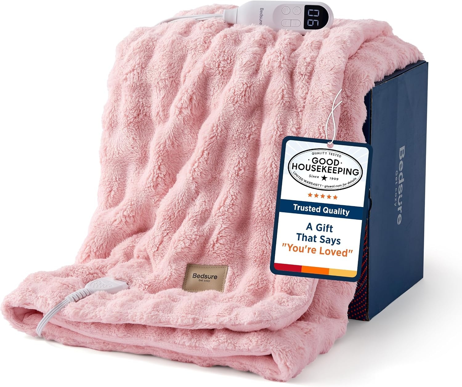 image:imageBedsure Ribbed Electric Blanket Full Navy Heated Blanket Preheat16 Pink