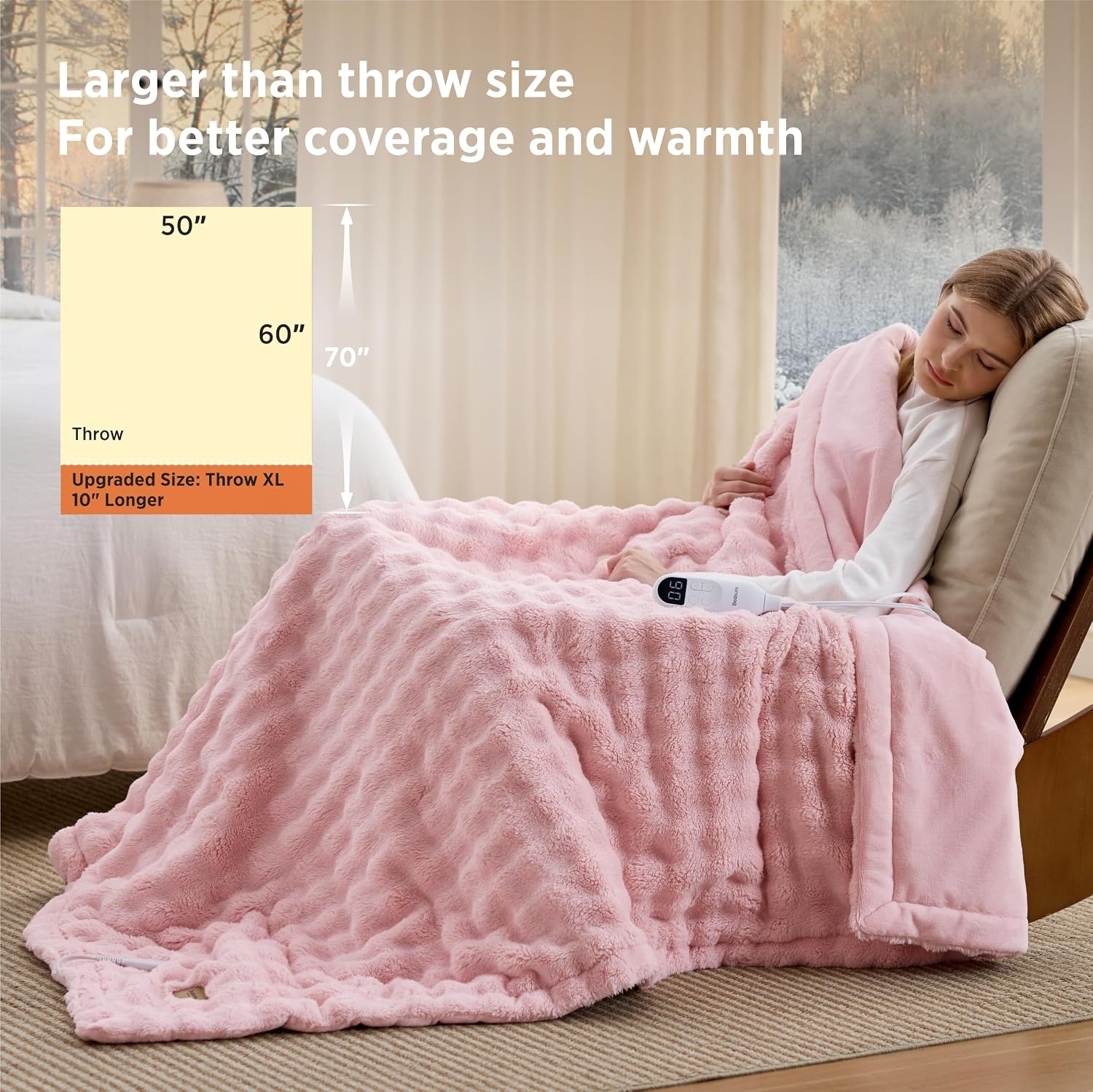 image:imageBedsure Ribbed Electric Blanket Full Navy Heated Blanket Preheat16 Pink