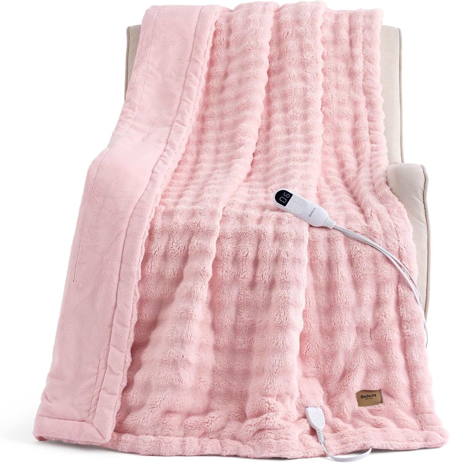 image:imageBedsure Ribbed Electric Blanket Full Navy Heated Blanket Preheat16 Pink