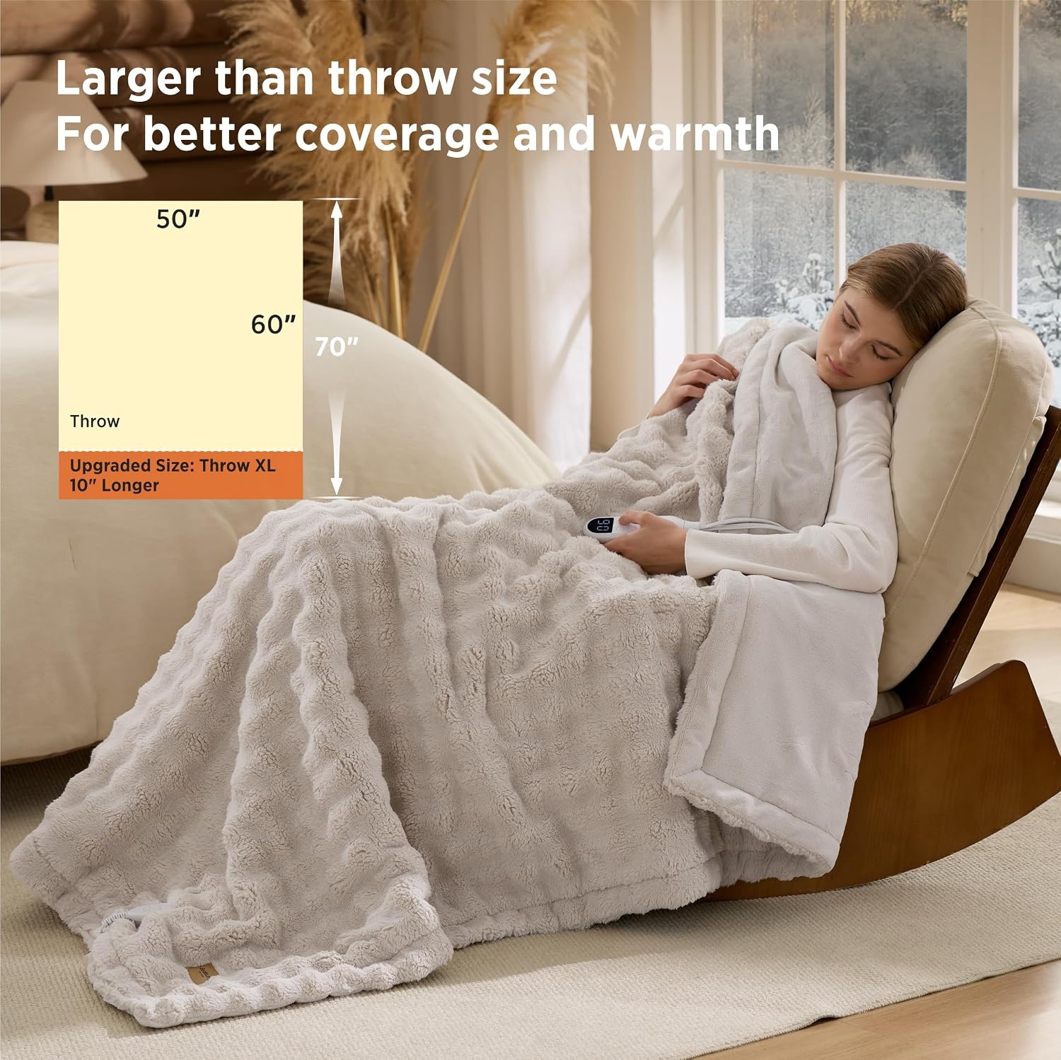 image:imageBedsure Ribbed Electric Blanket Full Navy Heated Blanket Preheat17 Beige