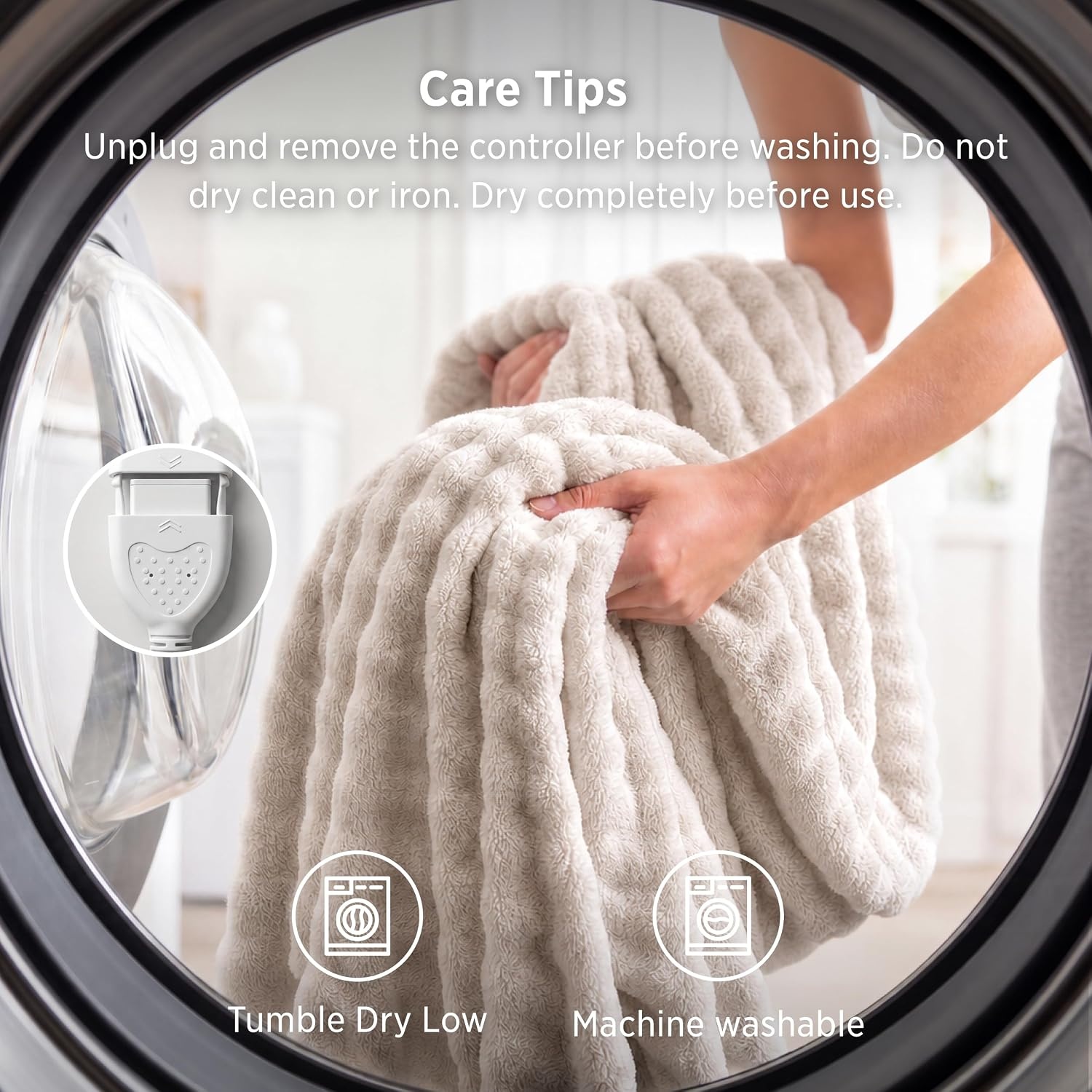 image:imageBedsure Ribbed Electric Blanket Full Navy Heated Blanket Preheat17 Beige