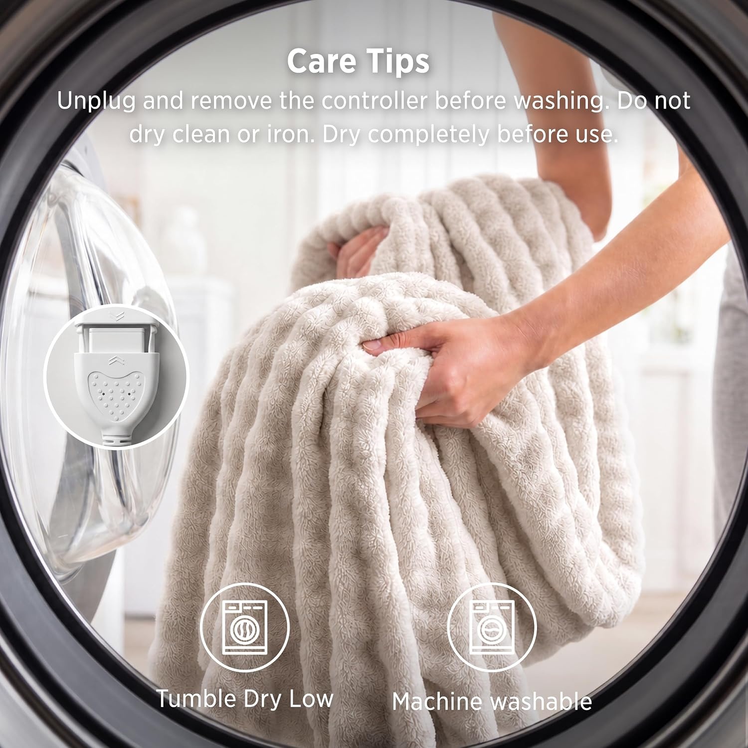 image:imageBedsure Ribbed Electric Blanket Full Navy Heated Blanket Preheat17 Beige