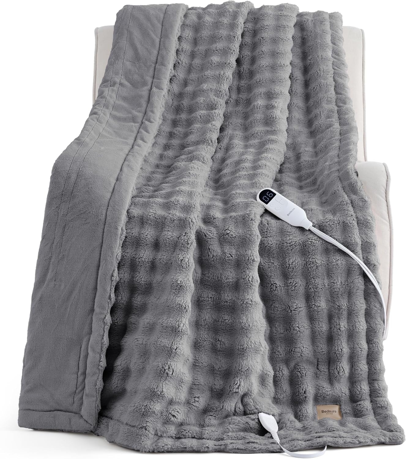 image:imageBedsure Ribbed Electric Blanket Full Navy Heated Blanket Preheat18 Grey