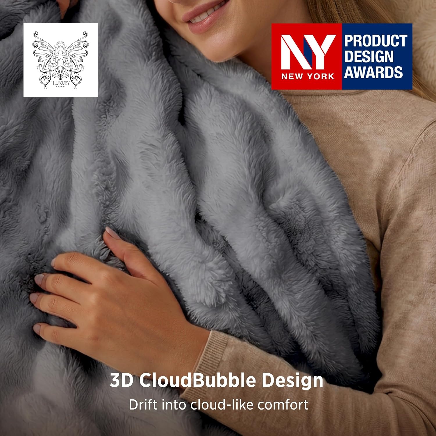 image:imageBedsure Ribbed Electric Blanket Full Navy Heated Blanket Preheat18 Grey