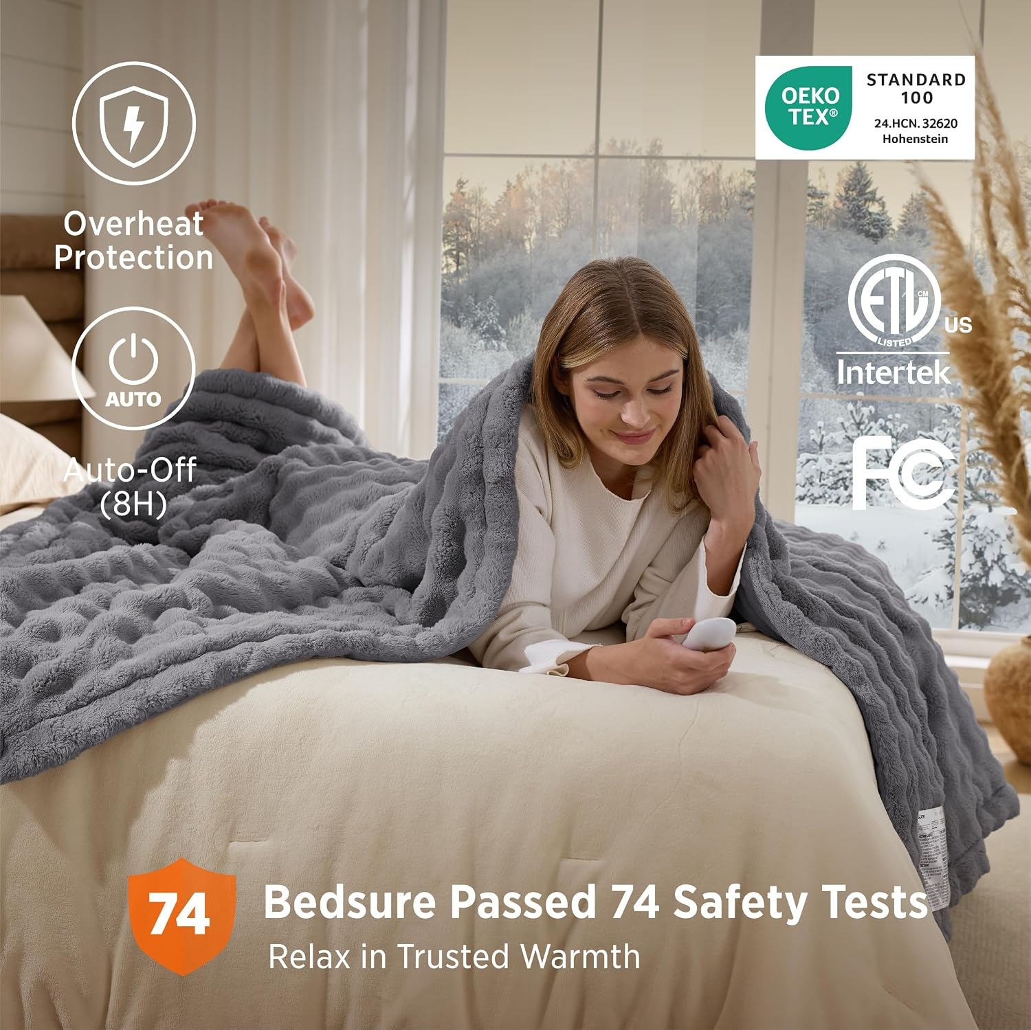 image:imageBedsure Ribbed Electric Blanket Full Navy Heated Blanket Preheat18 Grey