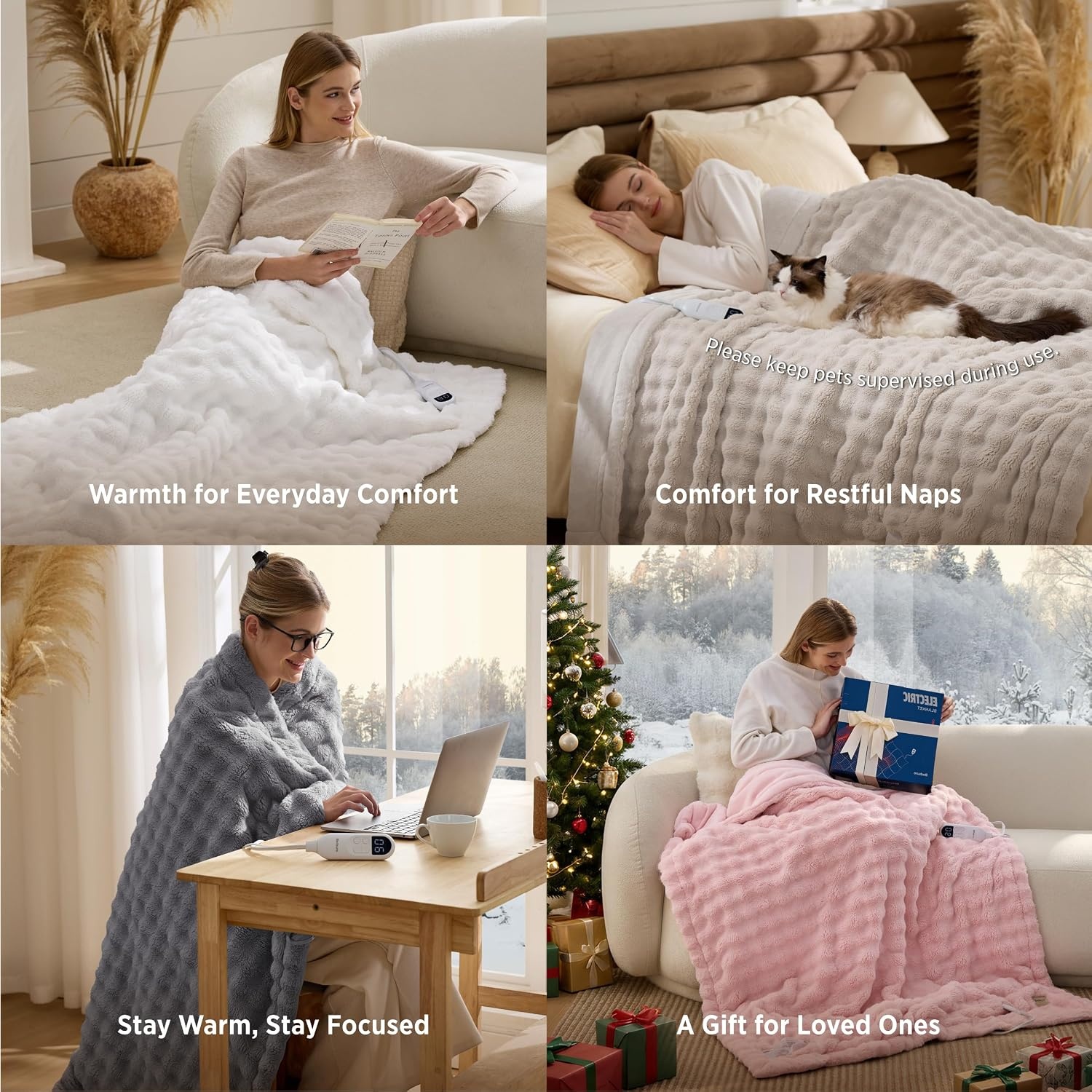 image:imageBedsure Ribbed Electric Blanket Full Navy Heated Blanket Preheat18 Grey