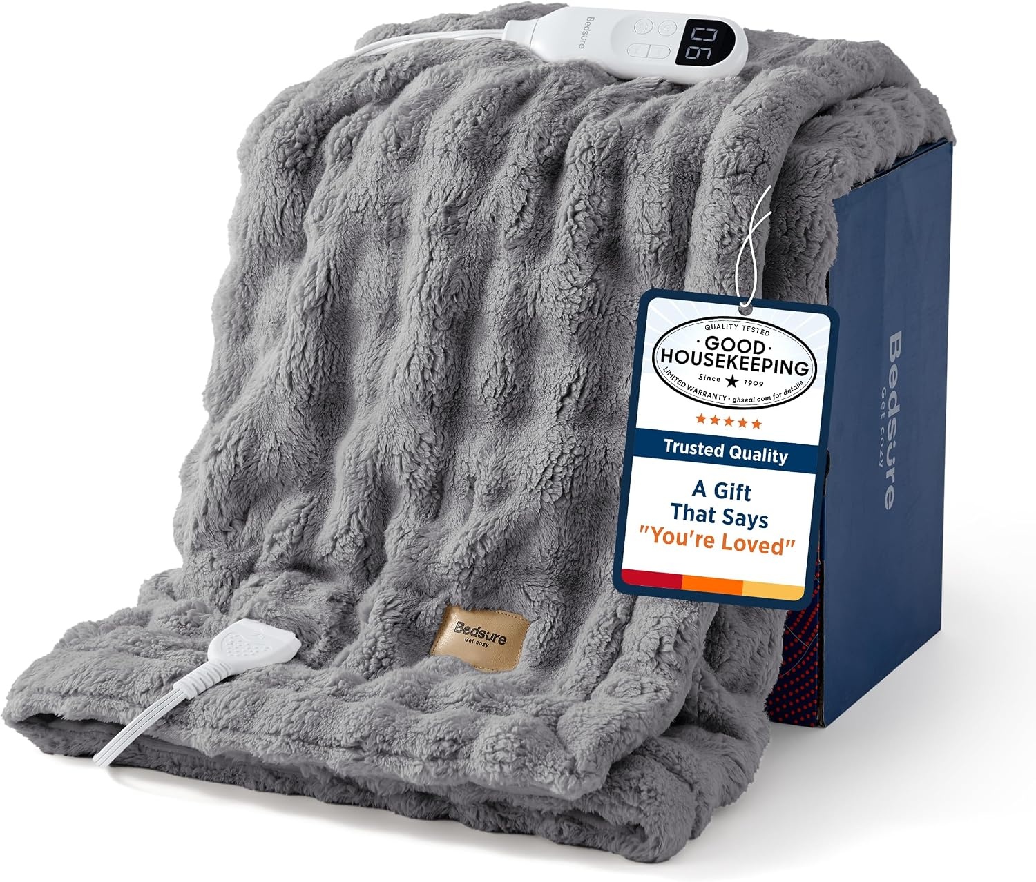 image:imageBedsure Ribbed Electric Blanket Full Navy Heated Blanket Preheat18 Grey