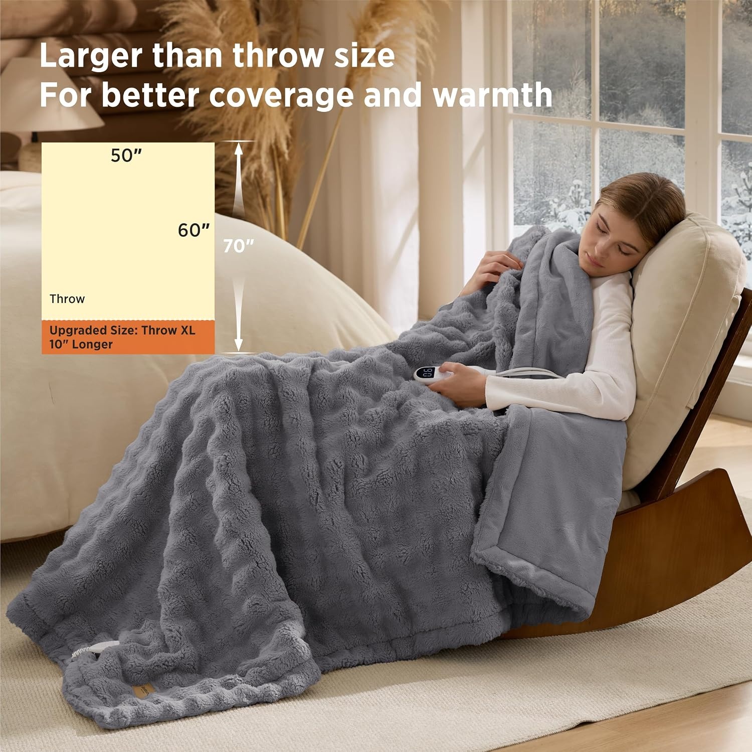 image:imageBedsure Ribbed Electric Blanket Full Navy Heated Blanket Preheat18 Grey