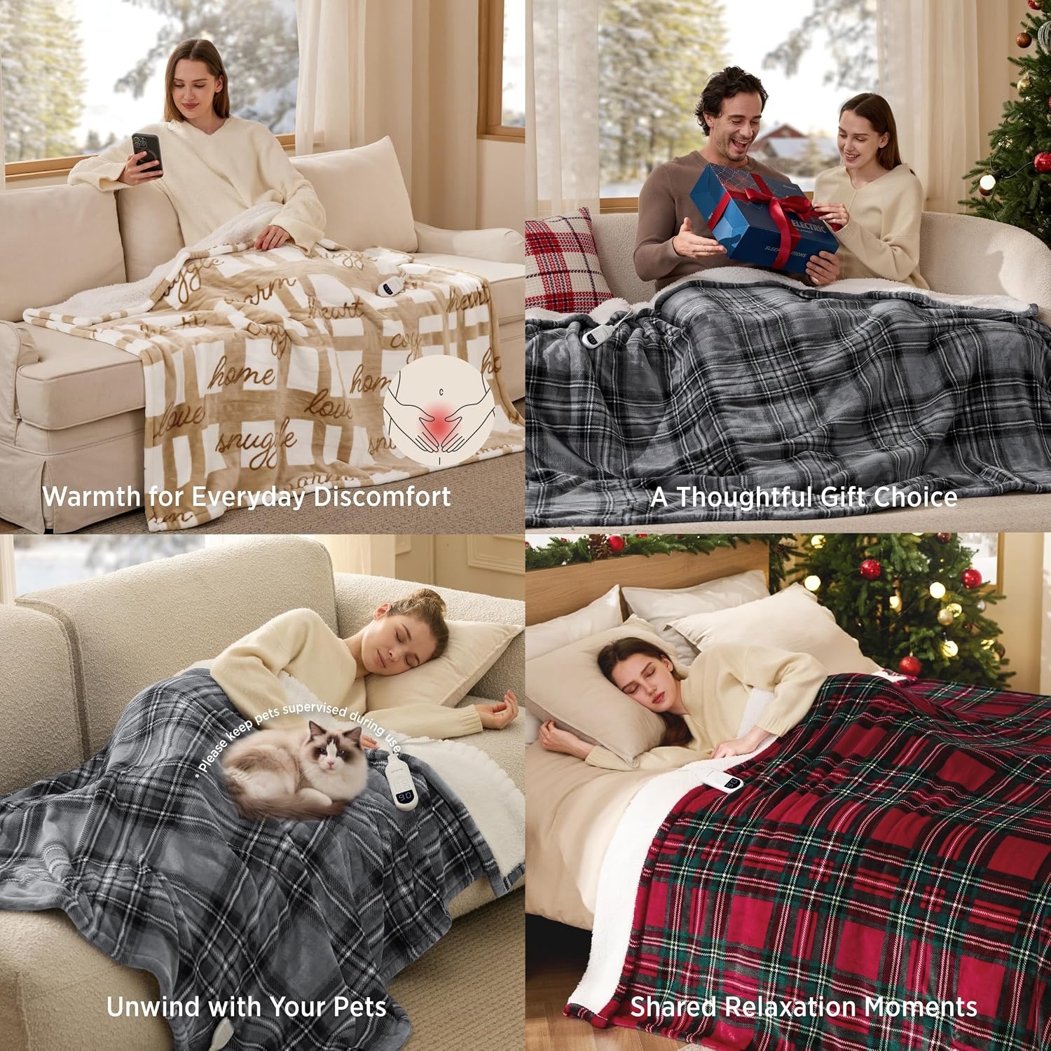 image:imageBedsure Ribbed Electric Blanket Full Navy Heated Blanket Preheat19 Grey Plaid
