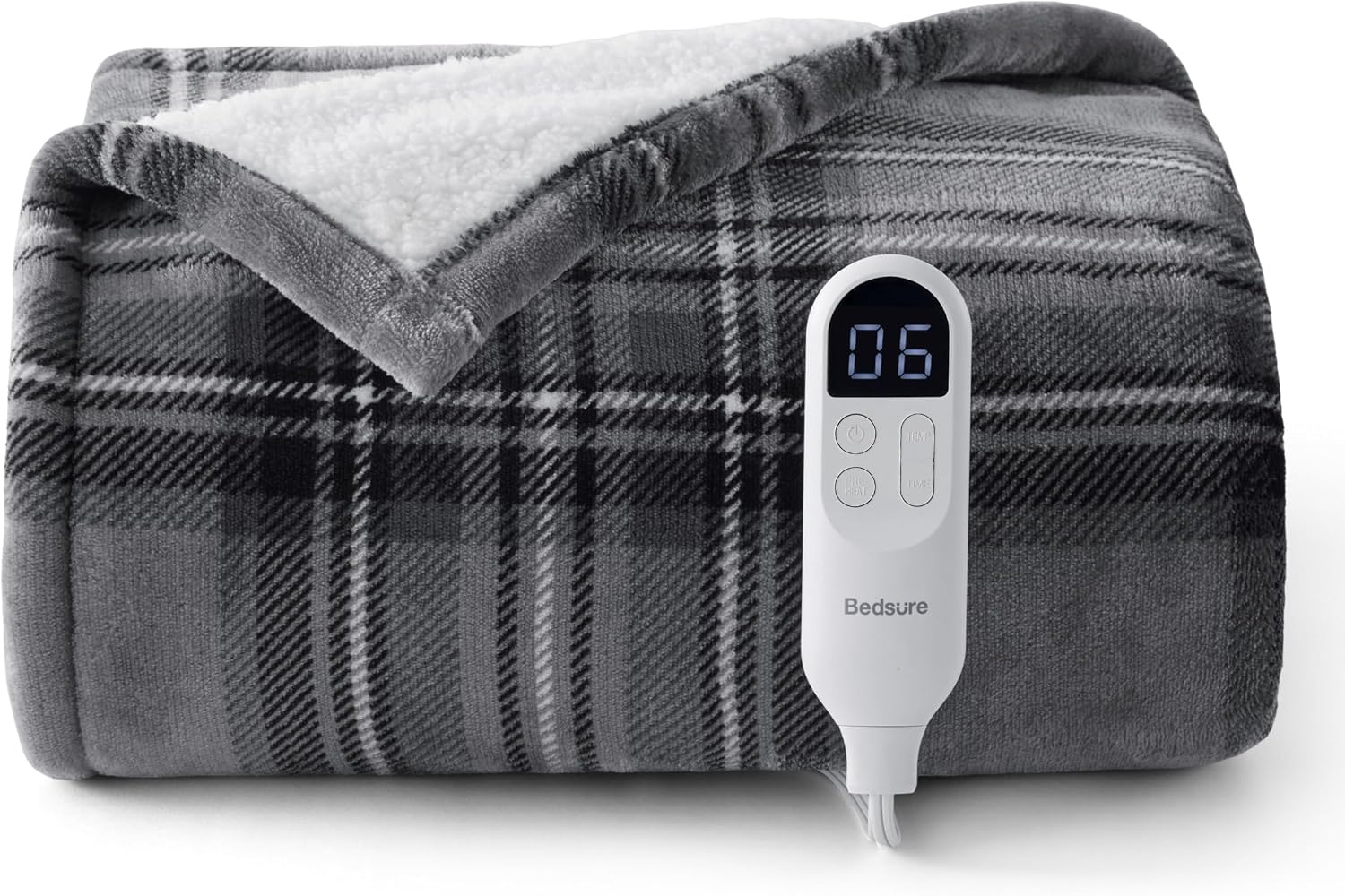 image:imageBedsure Ribbed Electric Blanket Full Navy Heated Blanket Preheat19 Grey Plaid