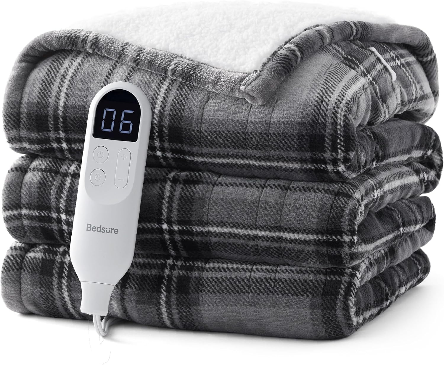 image:imageBedsure Ribbed Electric Blanket Full Navy Heated Blanket Preheat19 Grey Plaid