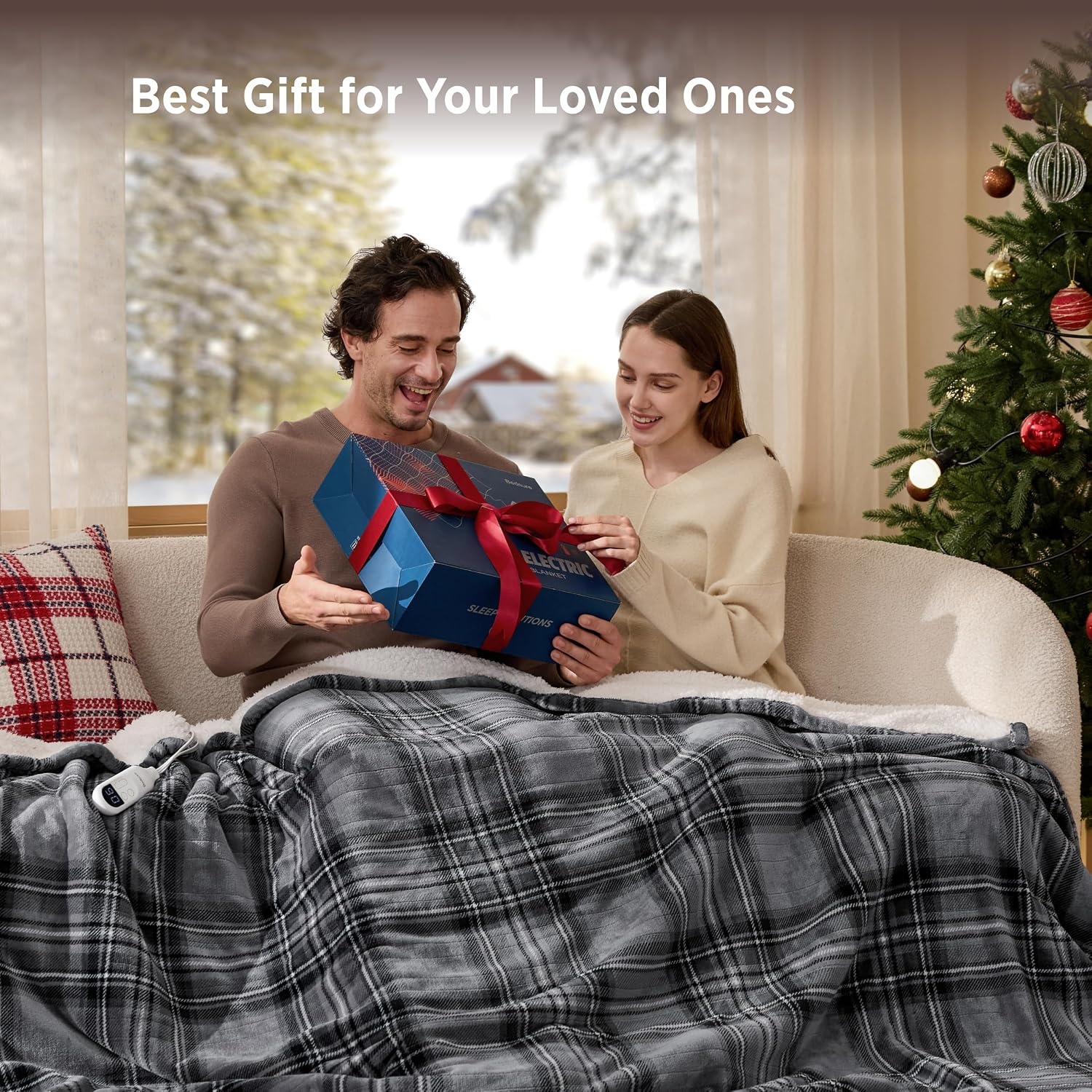 image:imageBedsure Ribbed Electric Blanket Full Navy Heated Blanket Preheat19 Grey Plaid
