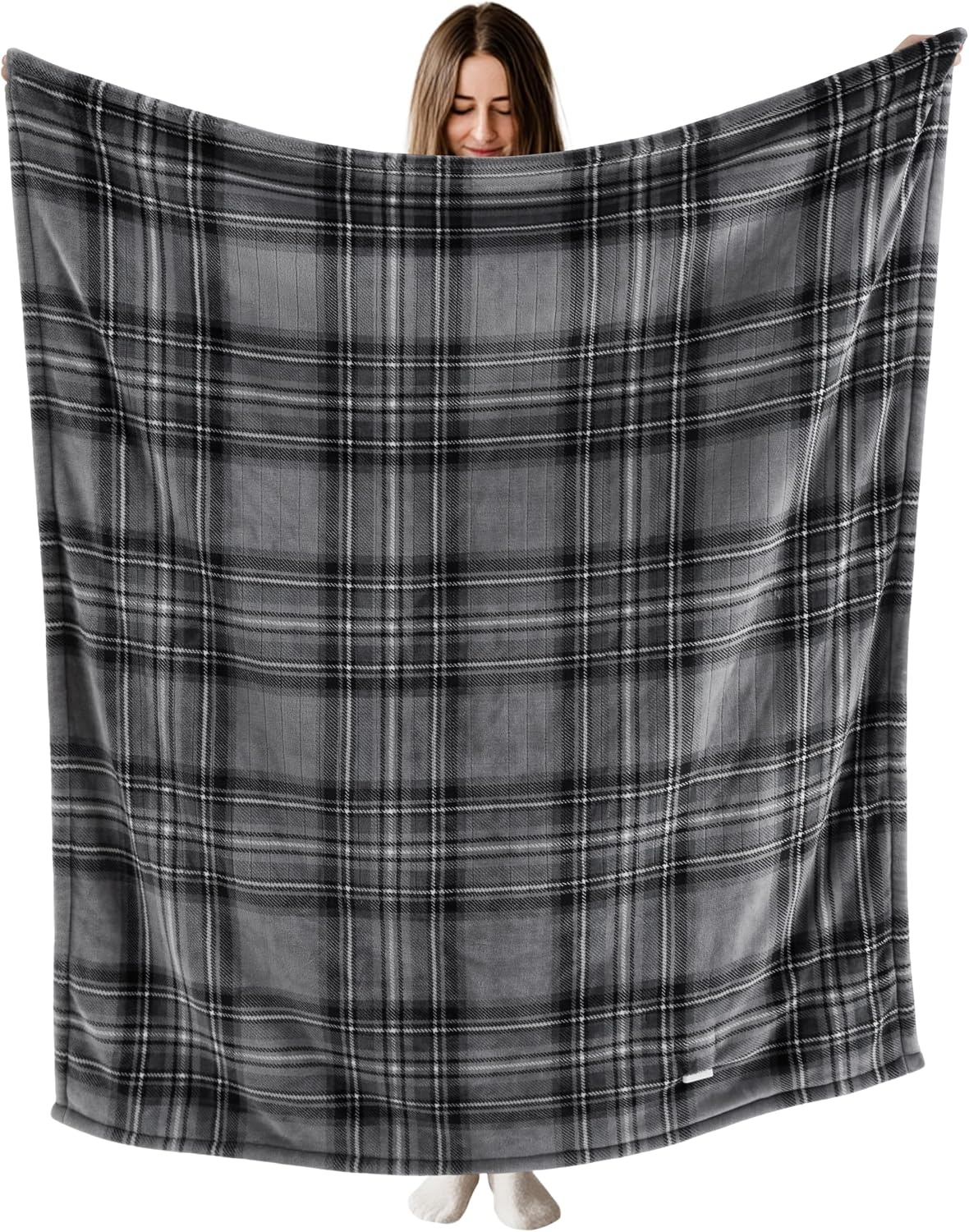 image:imageBedsure Ribbed Electric Blanket Full Navy Heated Blanket Preheat19 Grey Plaid
