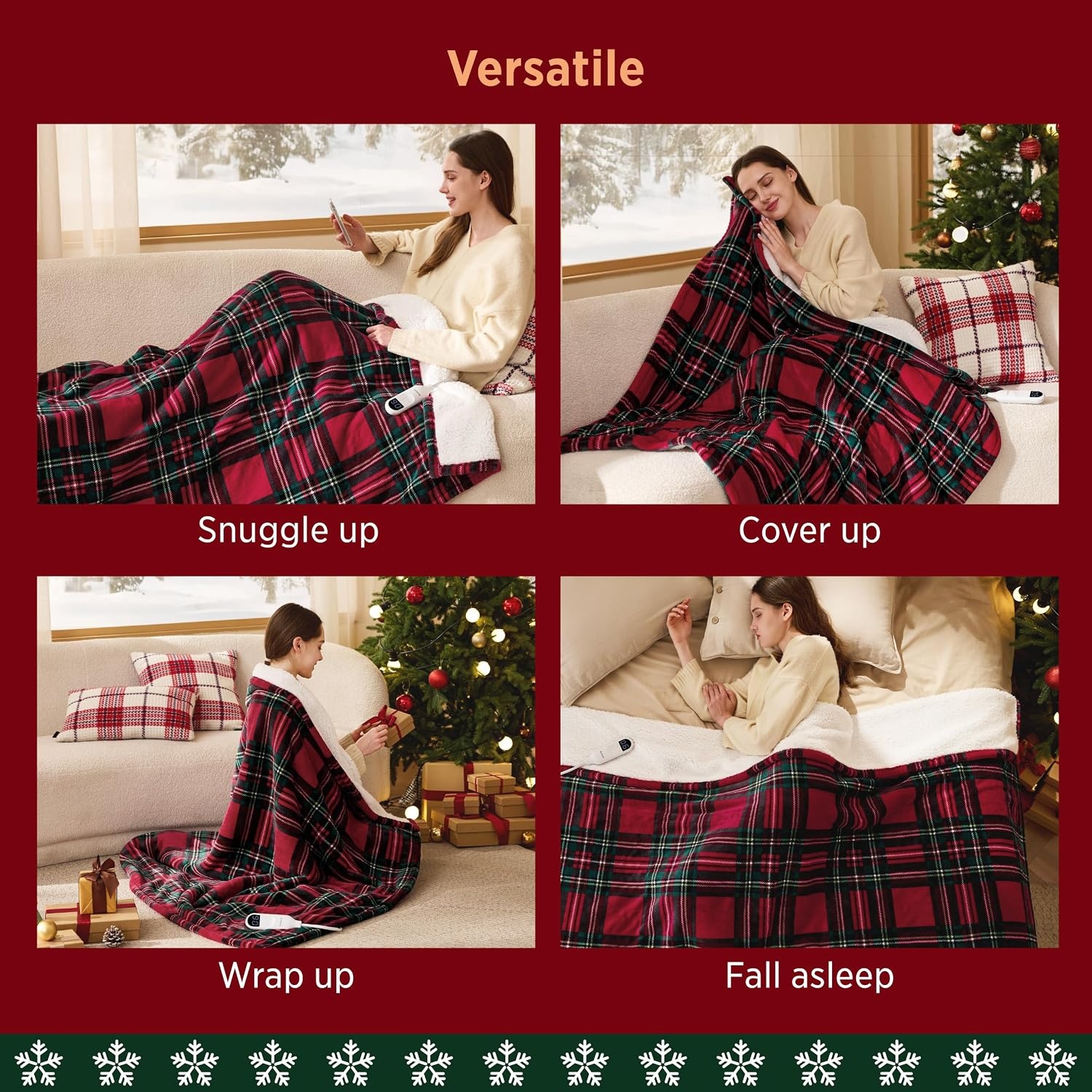 image:imageBedsure Ribbed Electric Blanket Full Navy Heated Blanket Preheat20 Red Plaid