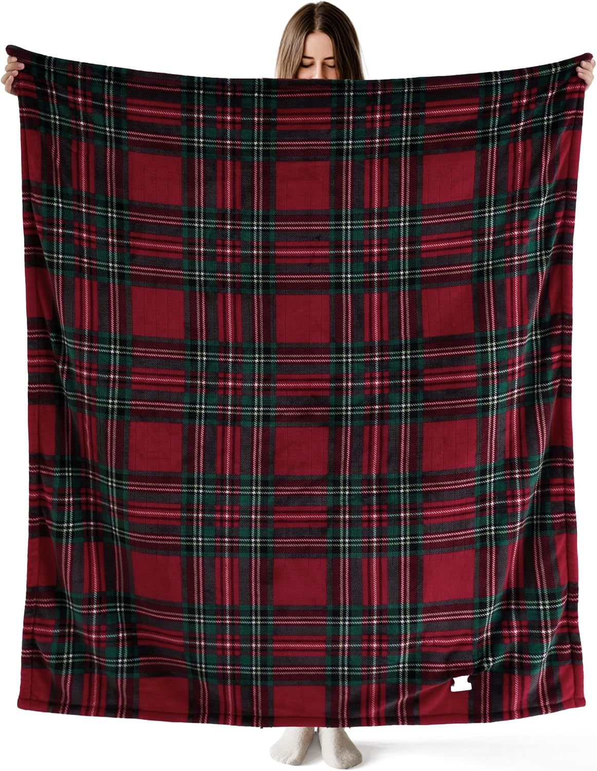 image:imageBedsure Ribbed Electric Blanket Full Navy Heated Blanket Preheat20 Red Plaid