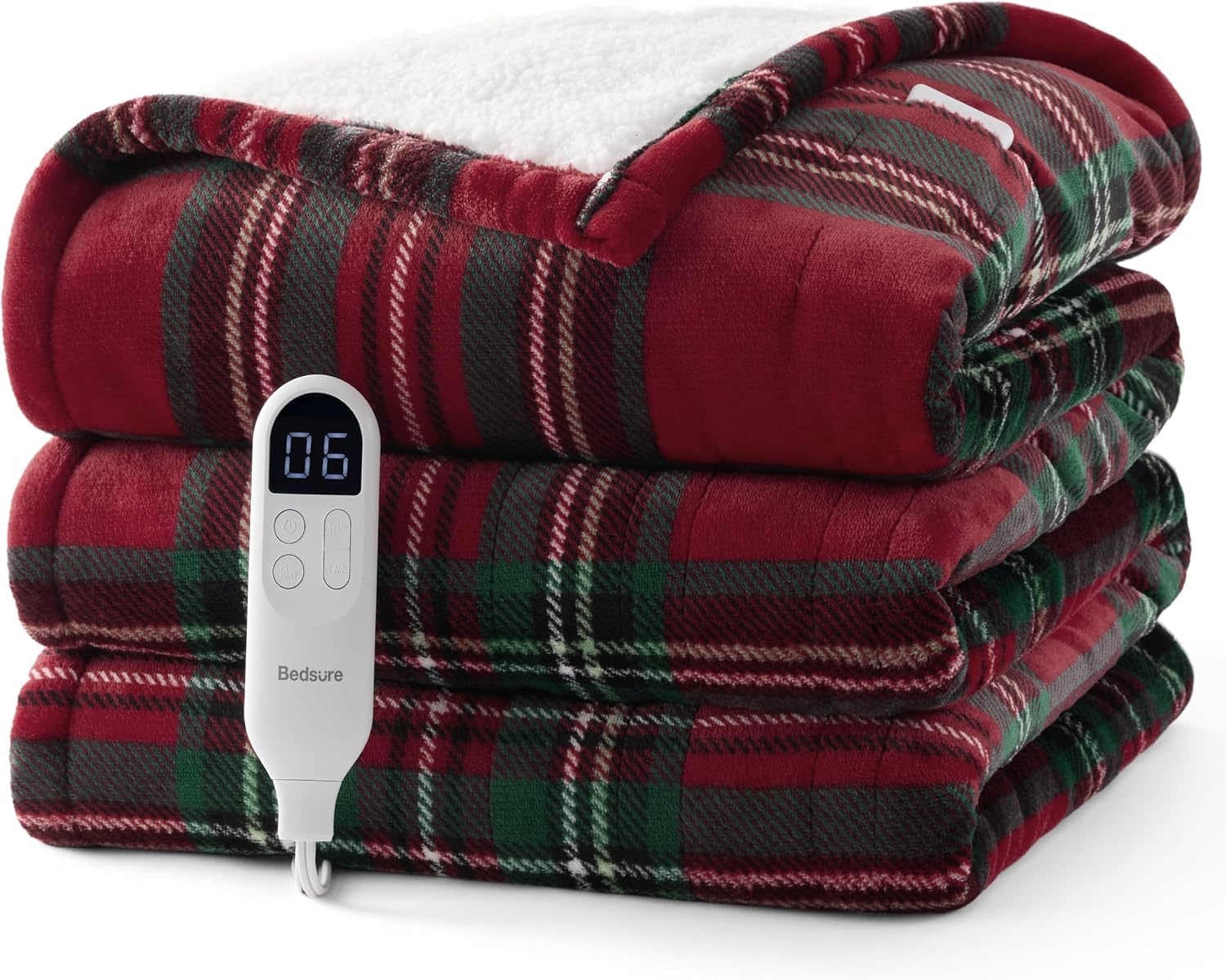 image:imageBedsure Ribbed Electric Blanket Full Navy Heated Blanket Preheat20 Red Plaid