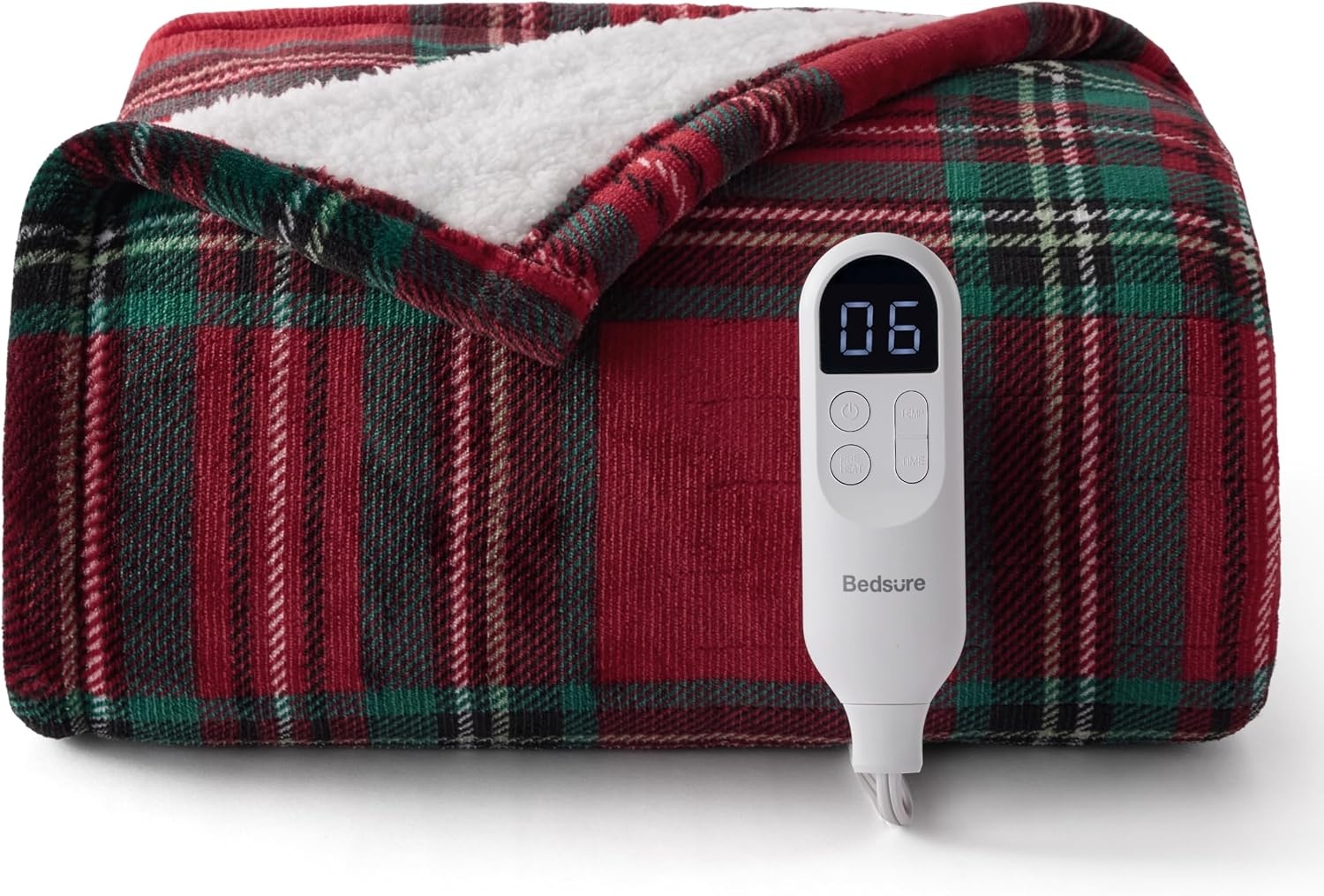 image:imageBedsure Ribbed Electric Blanket Full Navy Heated Blanket Preheat20 Red Plaid