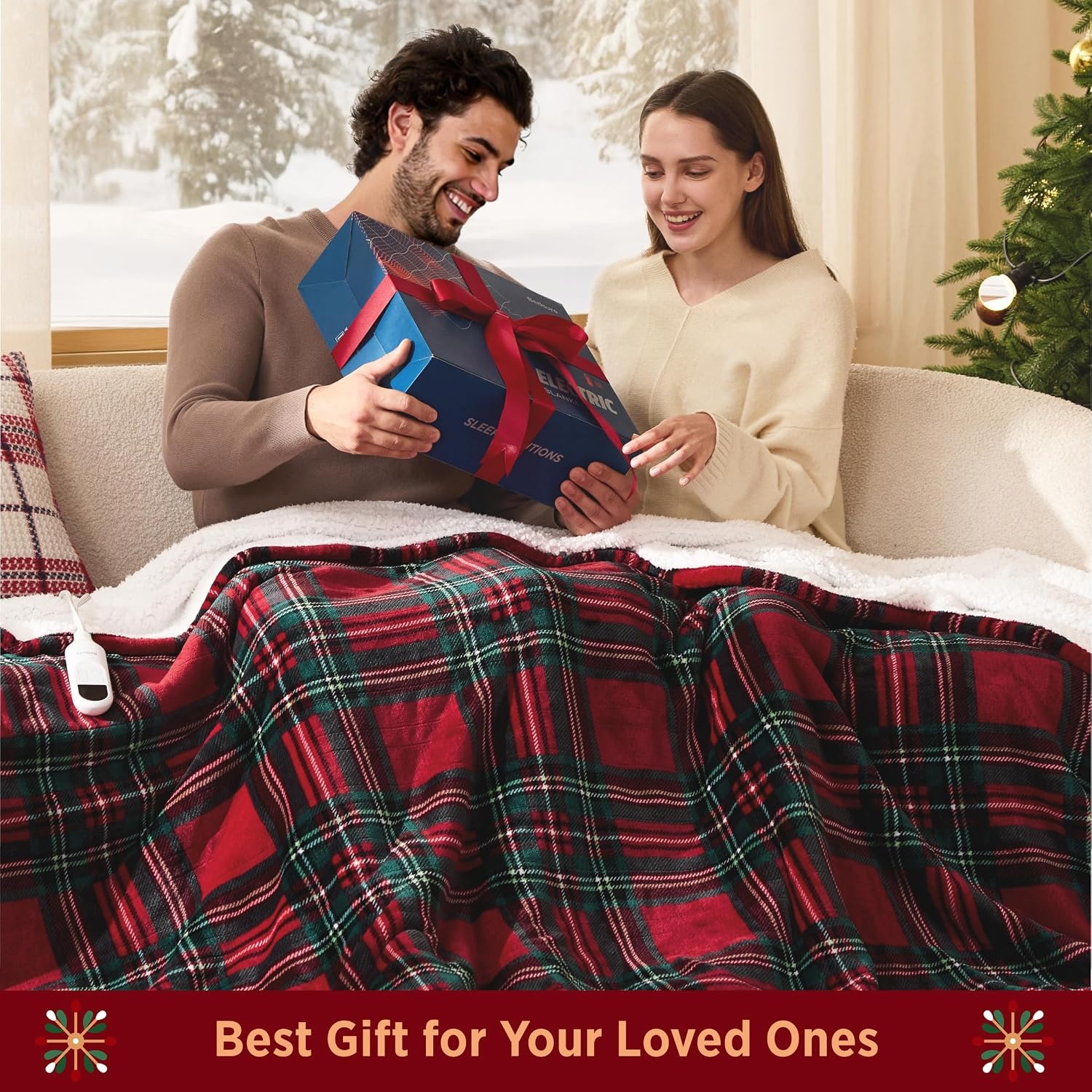 image:imageBedsure Ribbed Electric Blanket Full Navy Heated Blanket Preheat20 Red Plaid