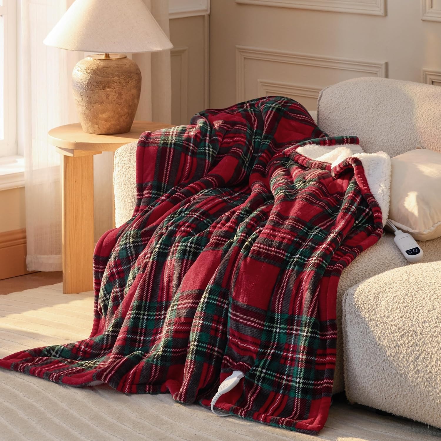 image:imageBedsure Ribbed Electric Blanket Full Navy Heated Blanket Preheat20 Red Plaid