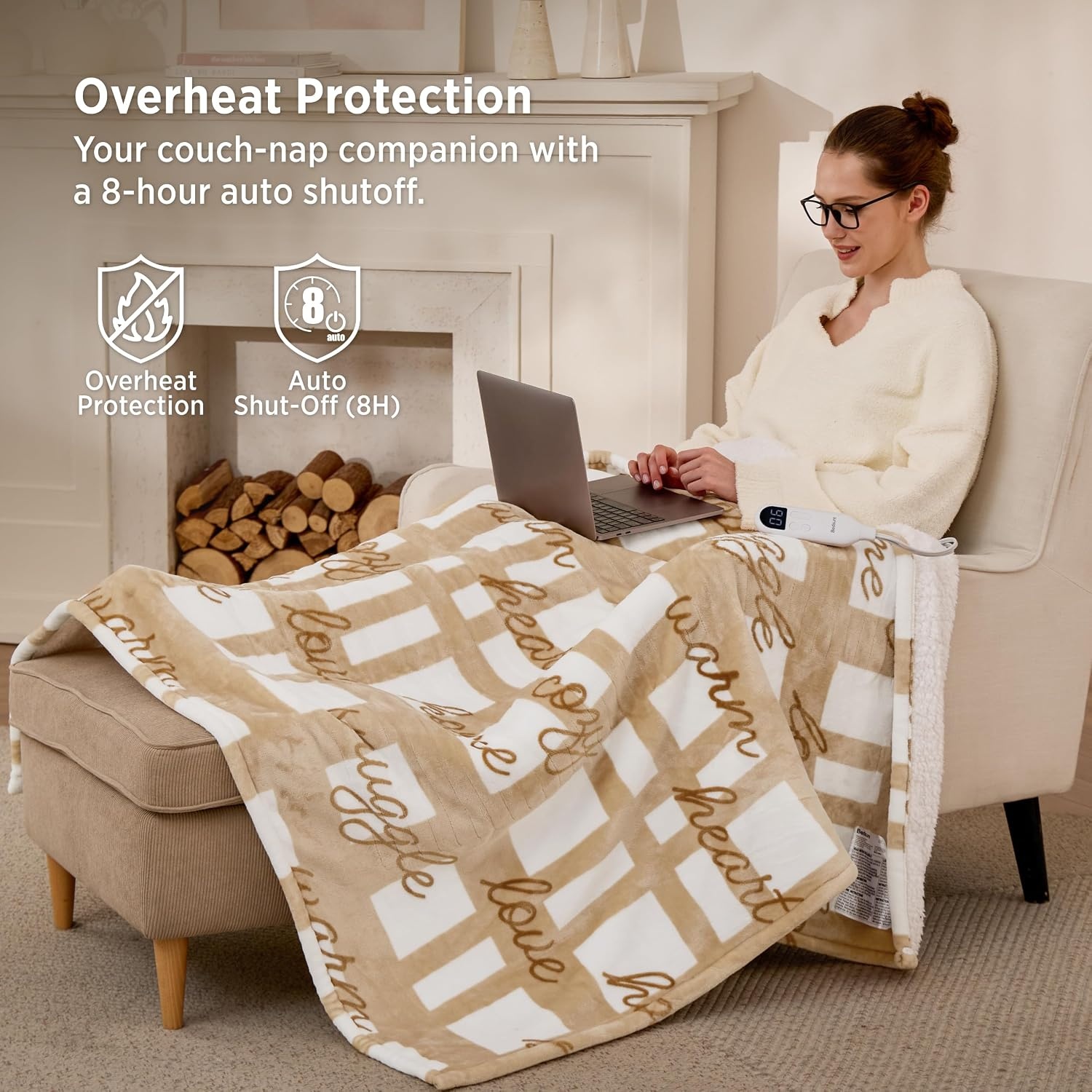 image:imageBedsure Ribbed Electric Blanket Full Navy Heated Blanket Preheat21 Sandy Beige
