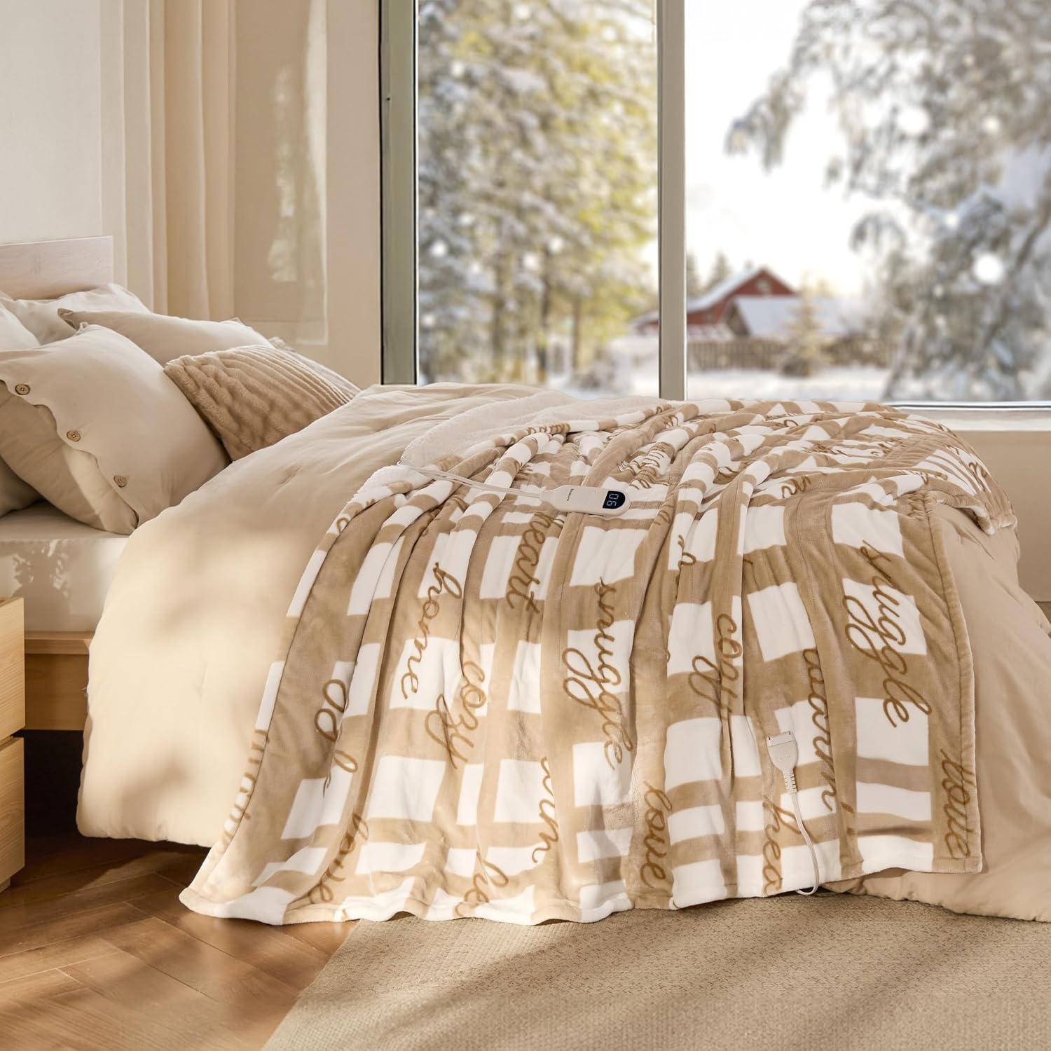 image:imageBedsure Ribbed Electric Blanket Full Navy Heated Blanket Preheat21 Sandy Beige