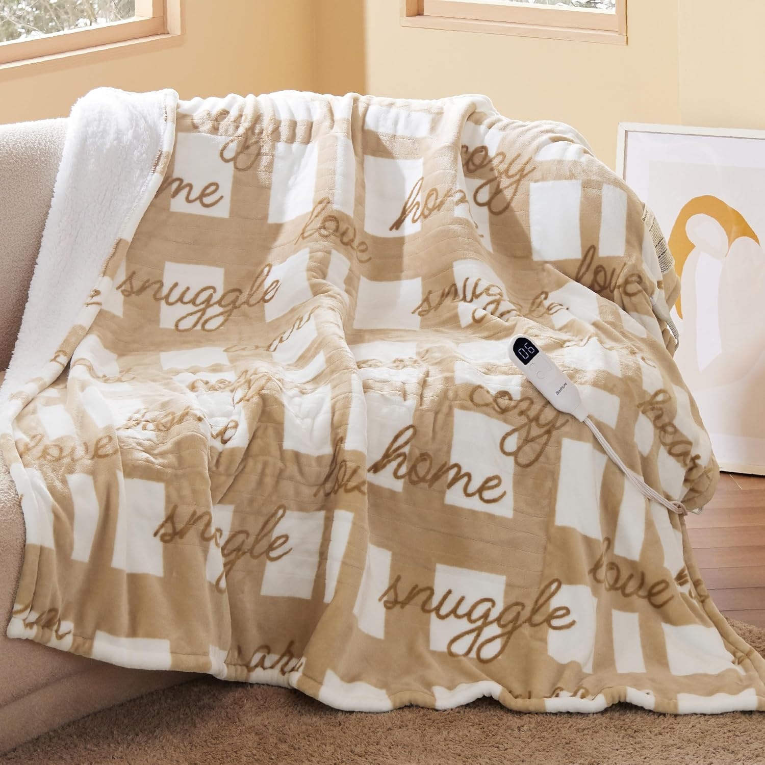 image:imageBedsure Ribbed Electric Blanket Full Navy Heated Blanket Preheat21 Sandy Beige