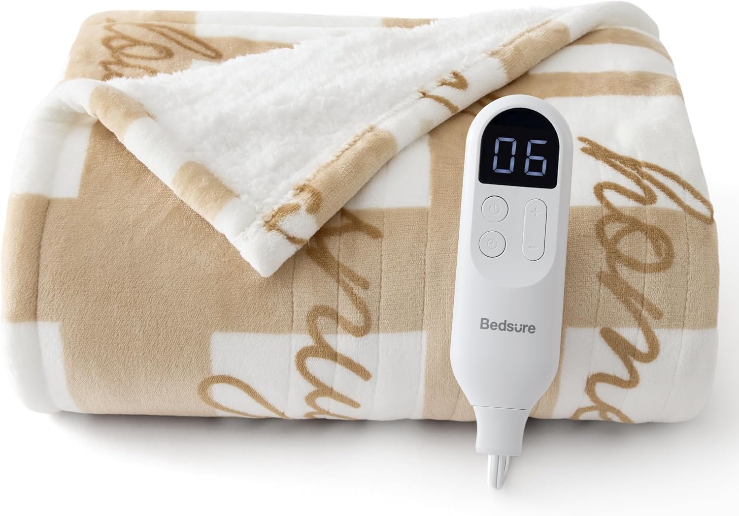 image:imageBedsure Ribbed Electric Blanket Full Navy Heated Blanket Preheat21 Sandy Beige