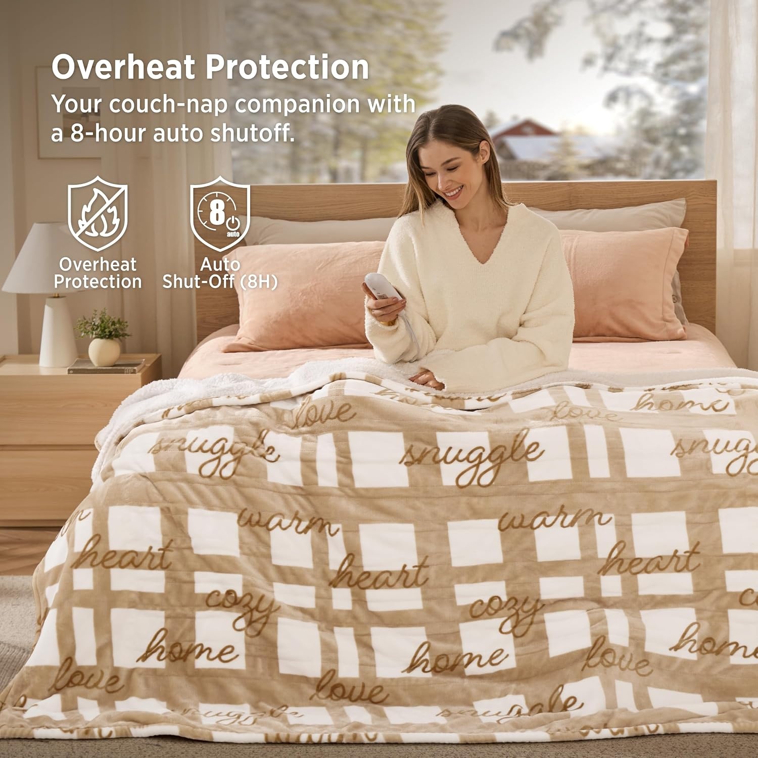 image:imageBedsure Ribbed Electric Blanket Full Navy Heated Blanket Preheat21 Sandy Beige