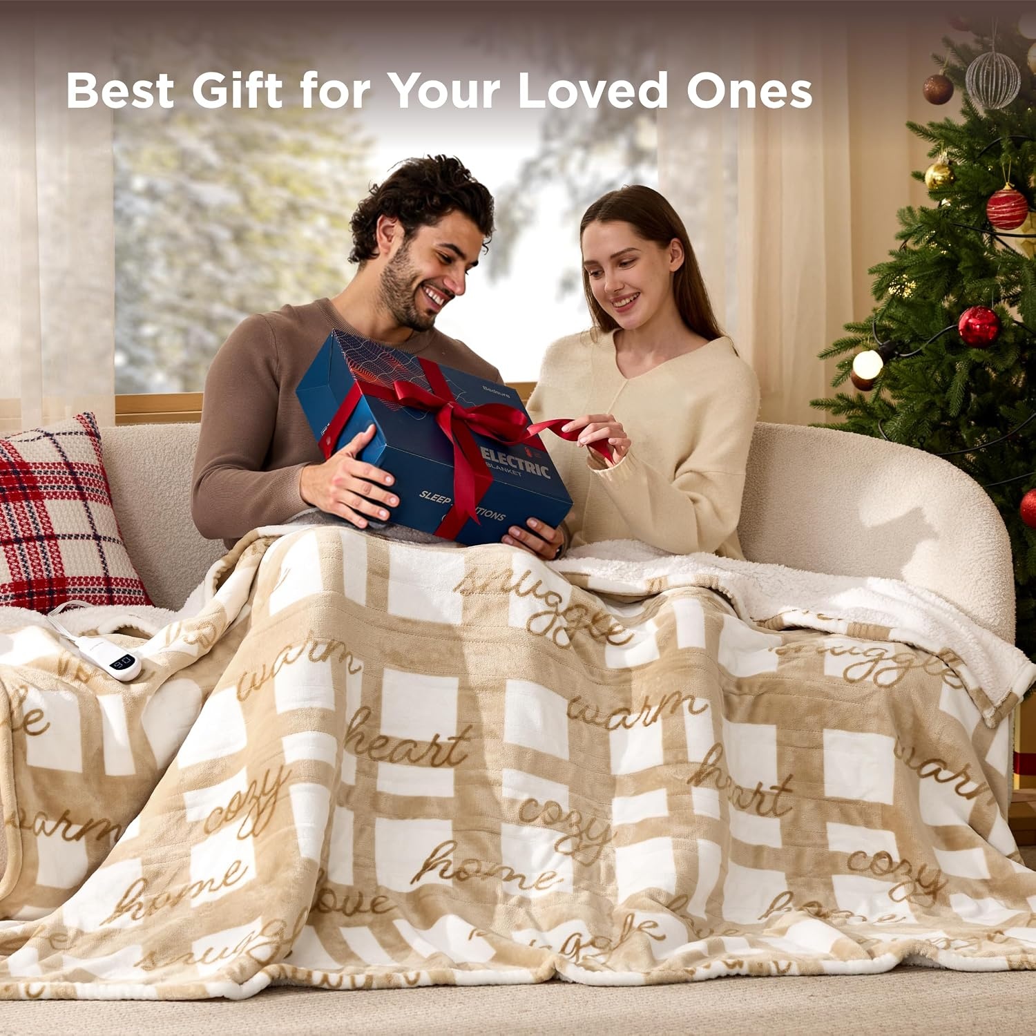 image:imageBedsure Ribbed Electric Blanket Full Navy Heated Blanket Preheat21 Sandy Beige