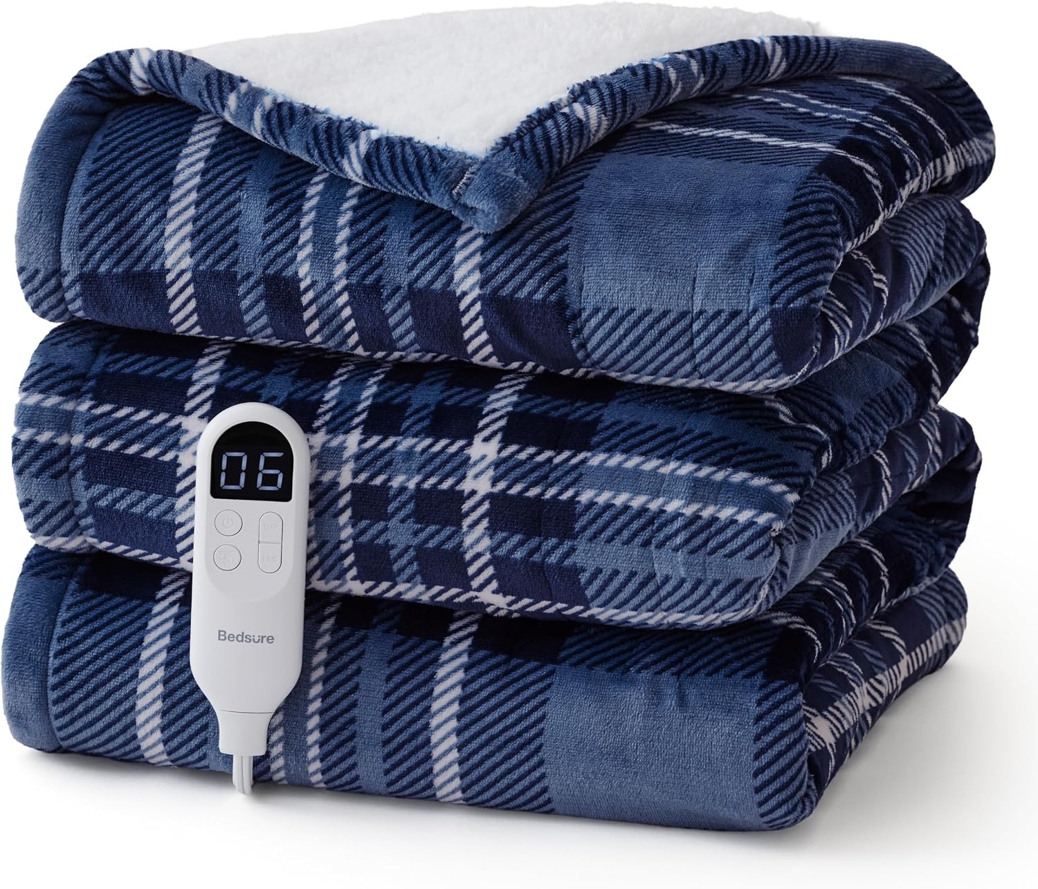 image:imageBedsure Ribbed Electric Blanket Full Navy Heated Blanket Preheat22 Blue Plaid